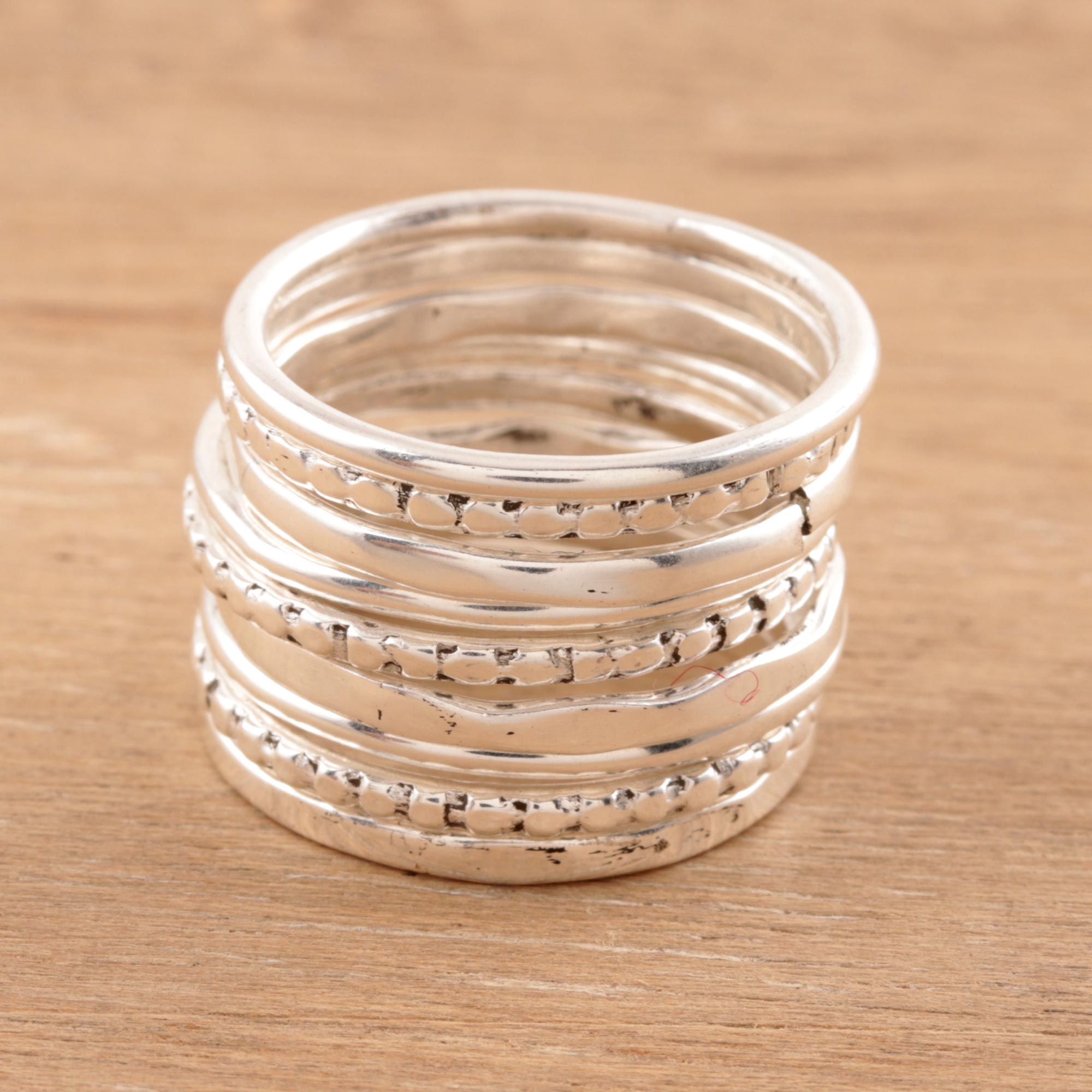 Premium Friendship Sterling Silver Band Rings Set - Handcrafted in India (Set of 9)