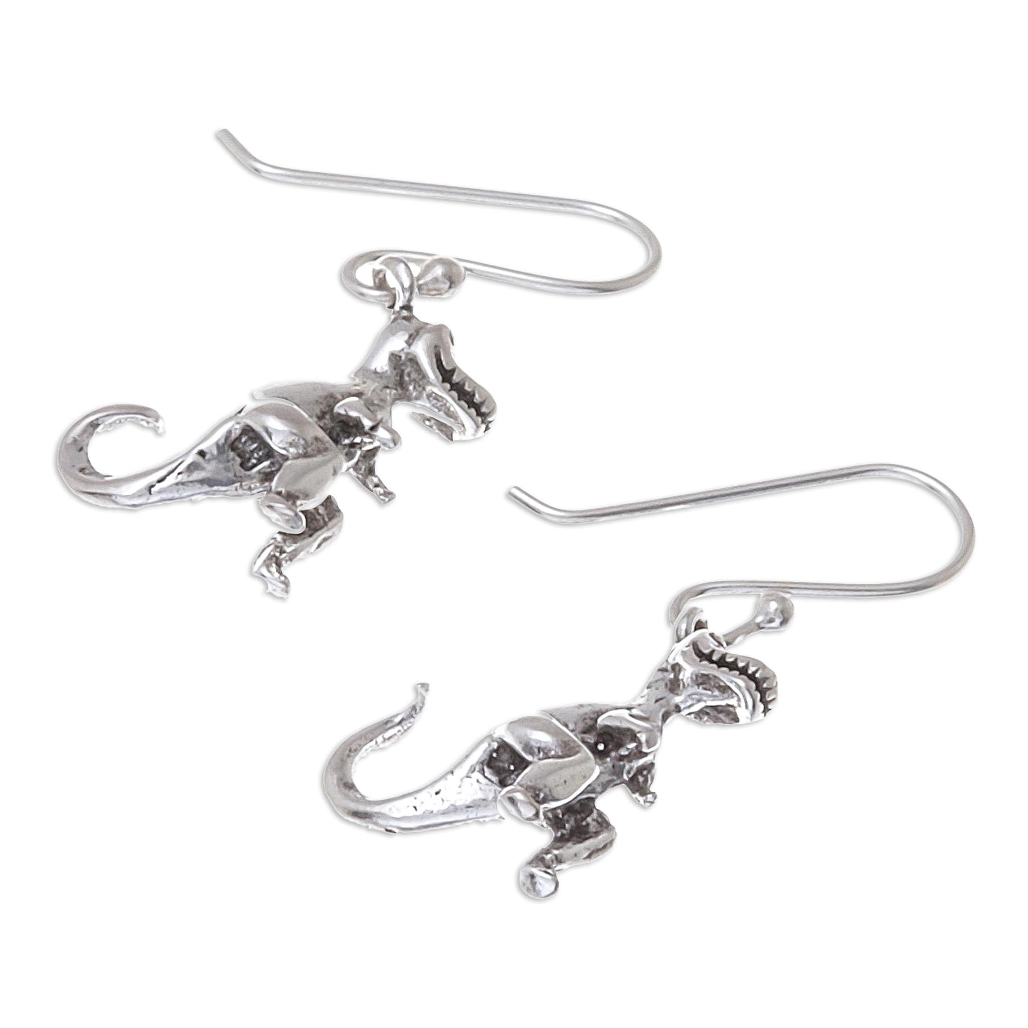 Premium T-Rex Sterling Silver Dangle Earrings - Handcrafted in Thailand