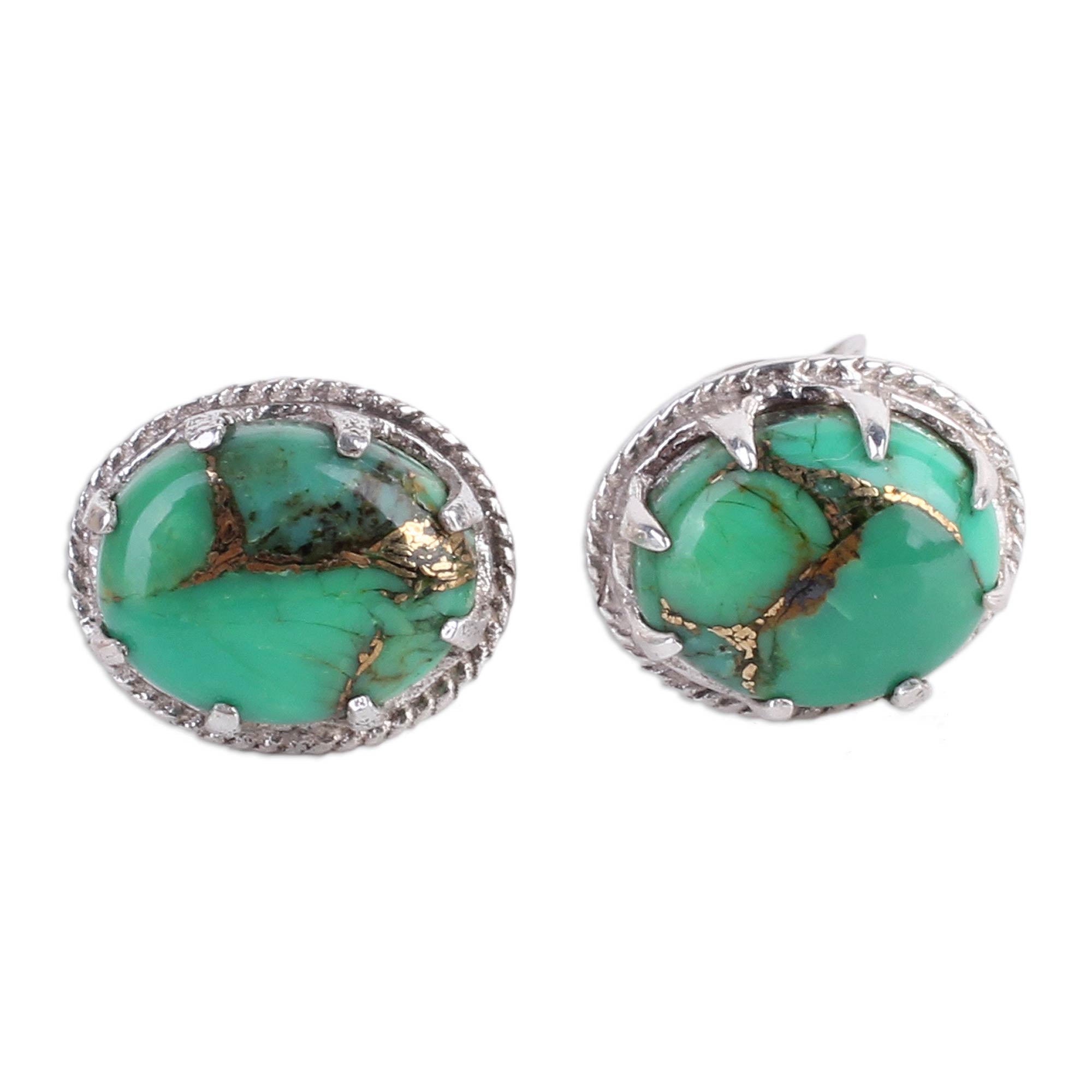 Premium Green Turquoise Silver Stud Earrings - Ultimate Elegance