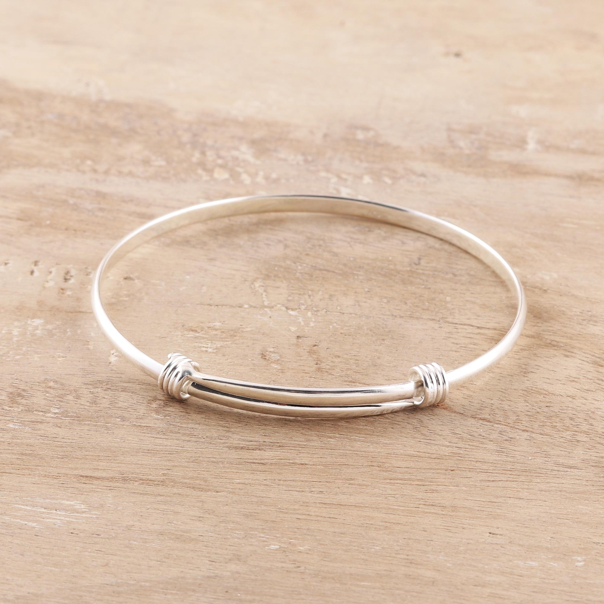 Premium Dual Elegance Sterling Silver Bangle Bracelet - Handcrafted in India