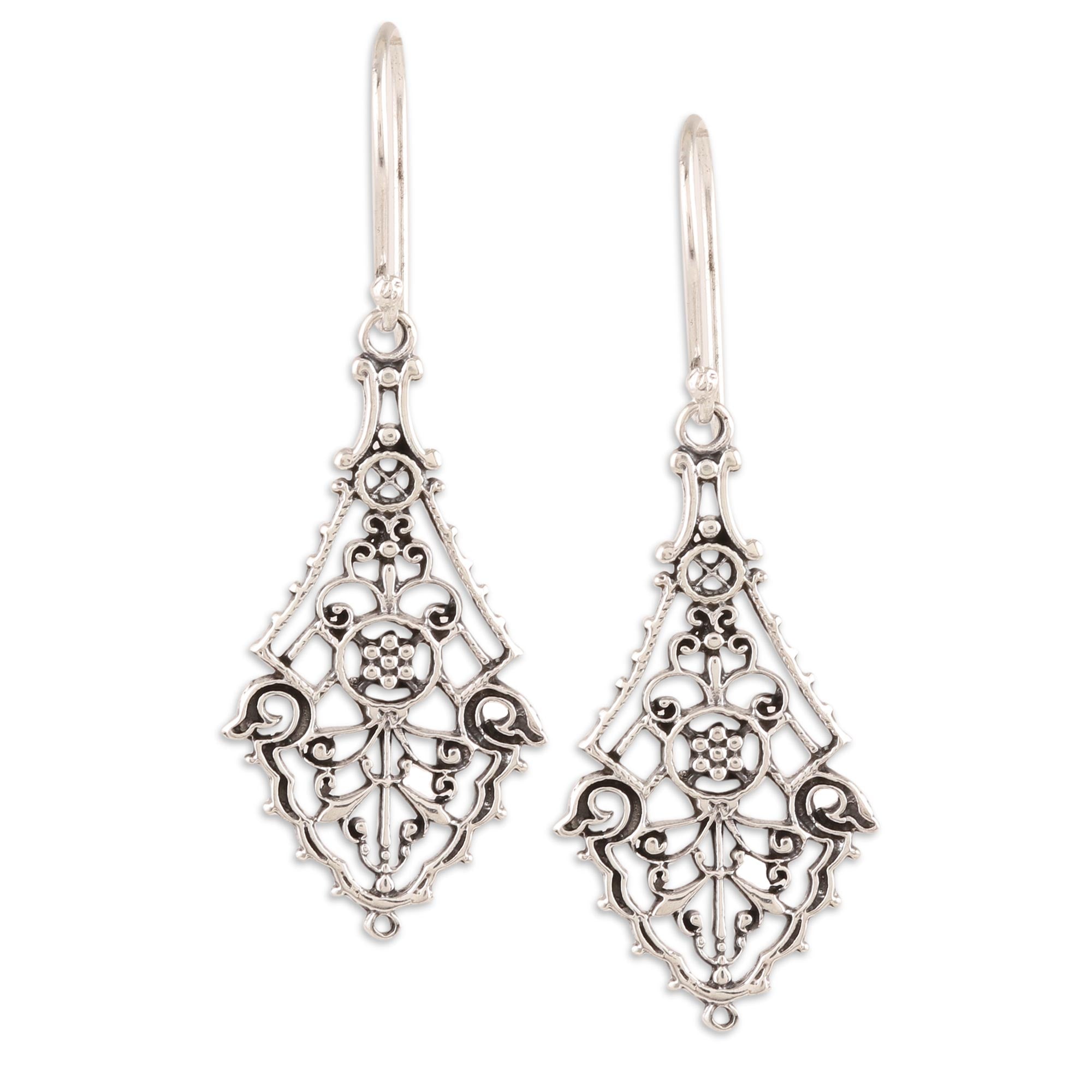 Premium Garden Gateway Openwork Sterling Silver Dangle Earrings - Handcrafted in India