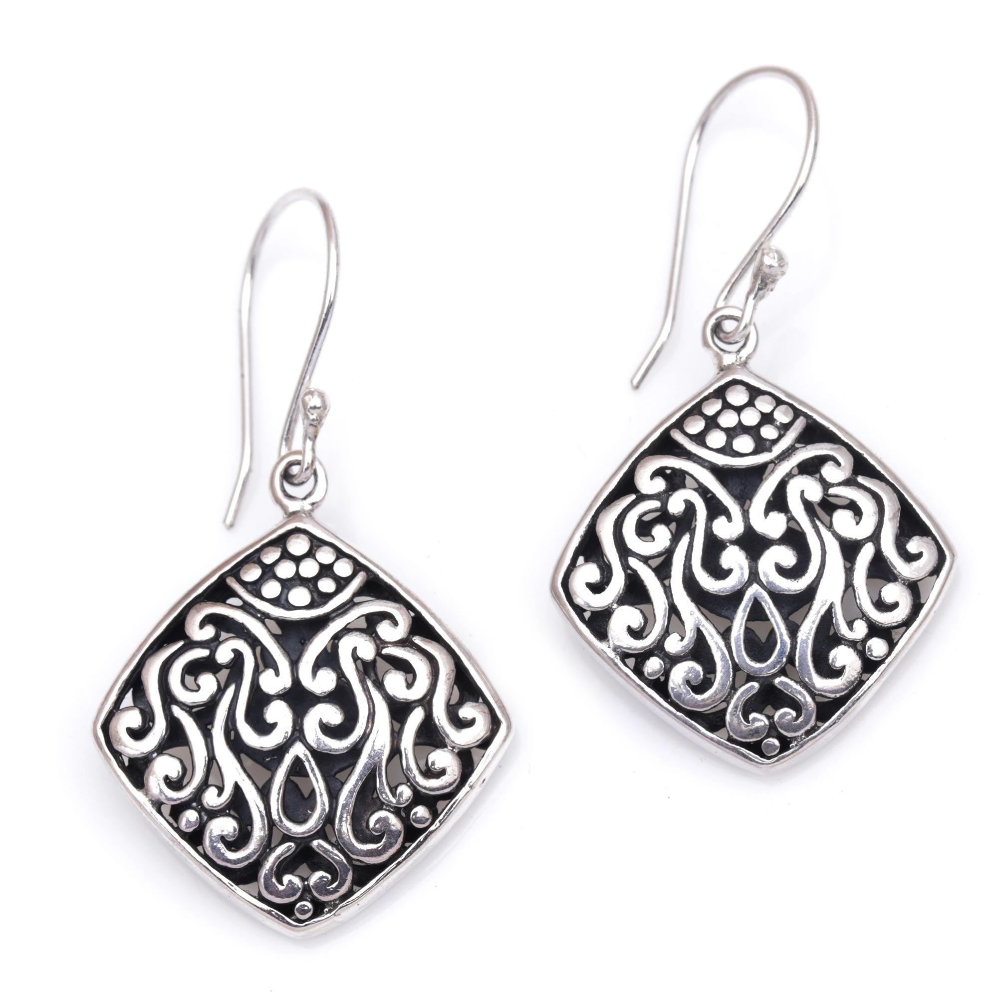 Premium Paradise Window Sterling Silver Diamond Dangle Earrings - Handcrafted Elegance