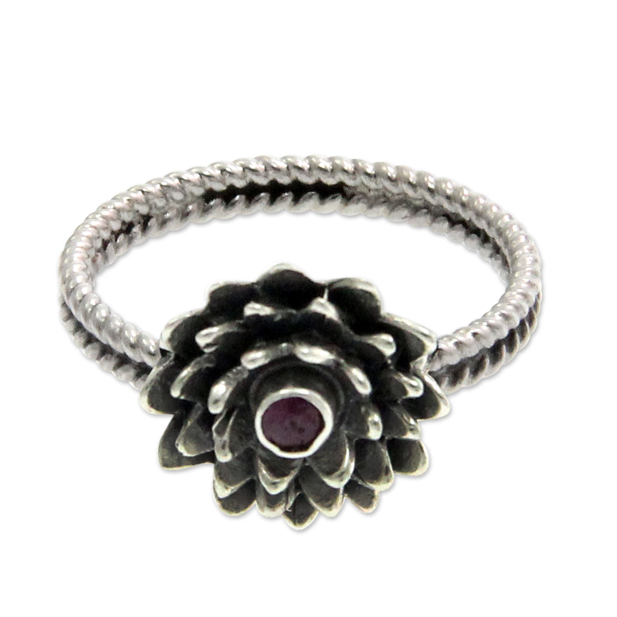 Premium July Water Lily Handmade Sterling Silver and Ruby Ring