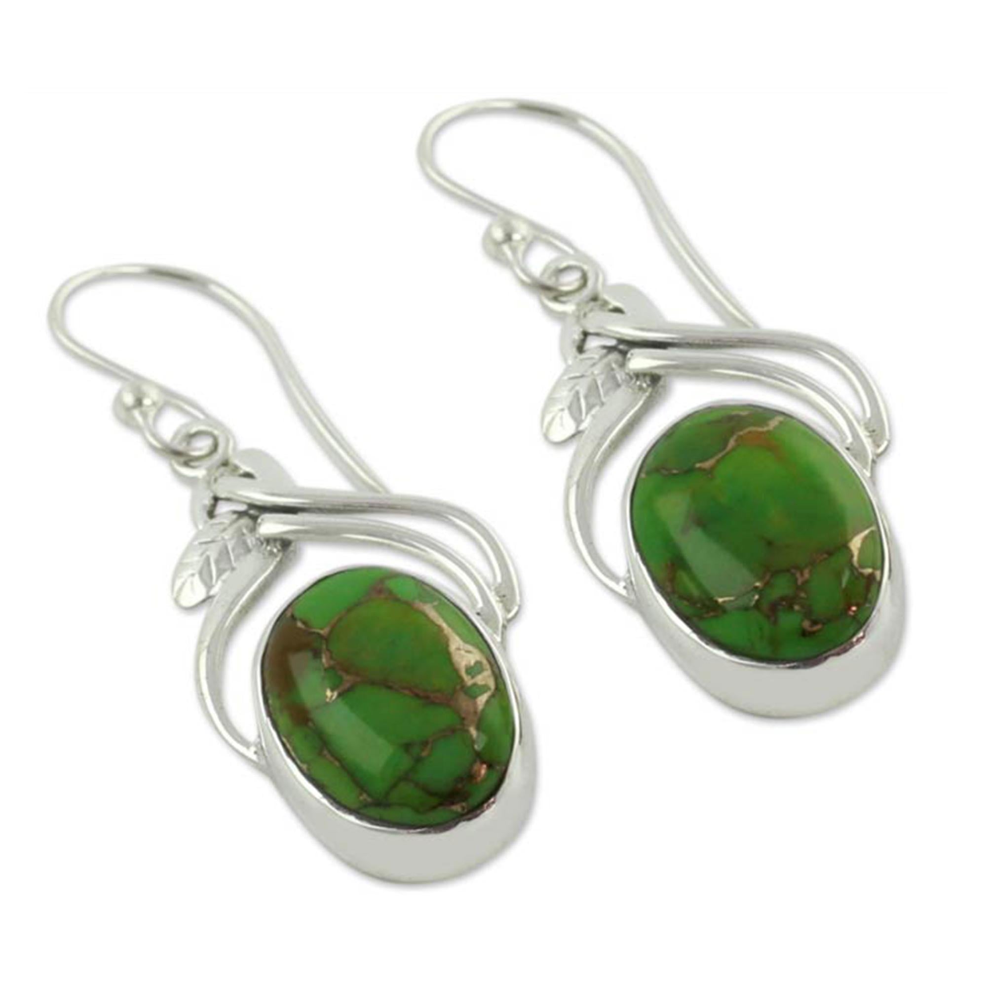 Premium Green Dew Handcrafted Sterling Silver Earrings – Ultimate Indian Artistry