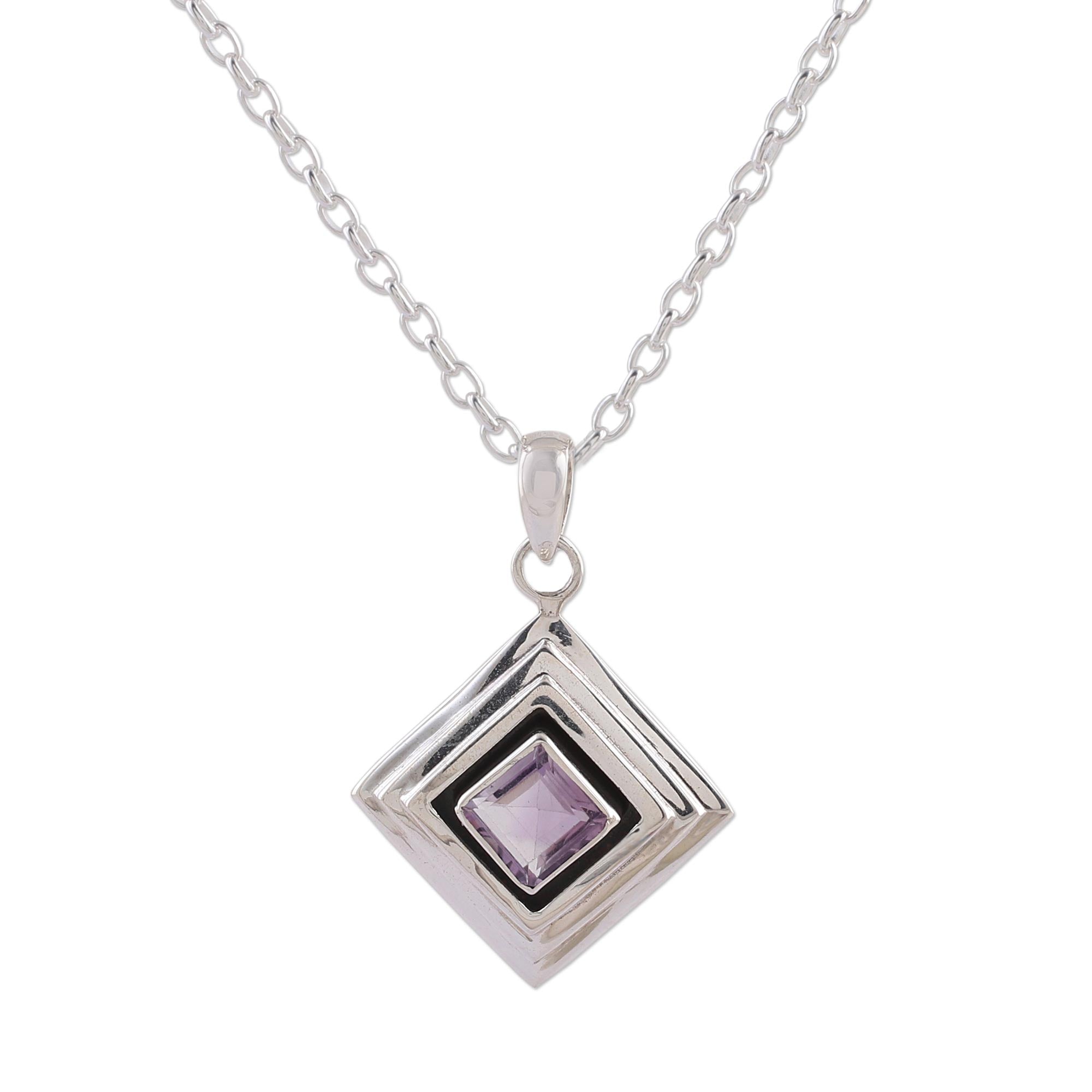 Premium Amethyst and Sterling Silver Modern Necklace - Elegant Purple Jewelry from India