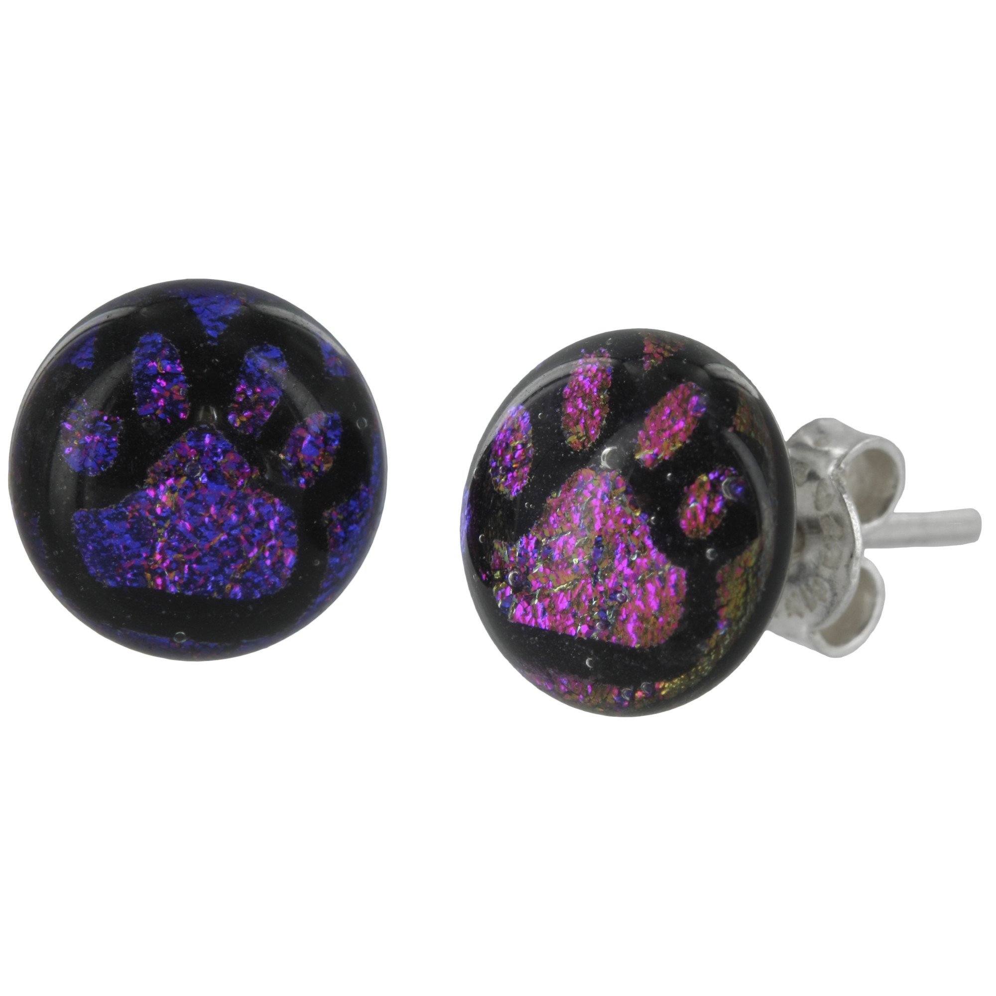 Premium Paw Print Dichroic Glass Earrings - Handmade Artisan Jewelry