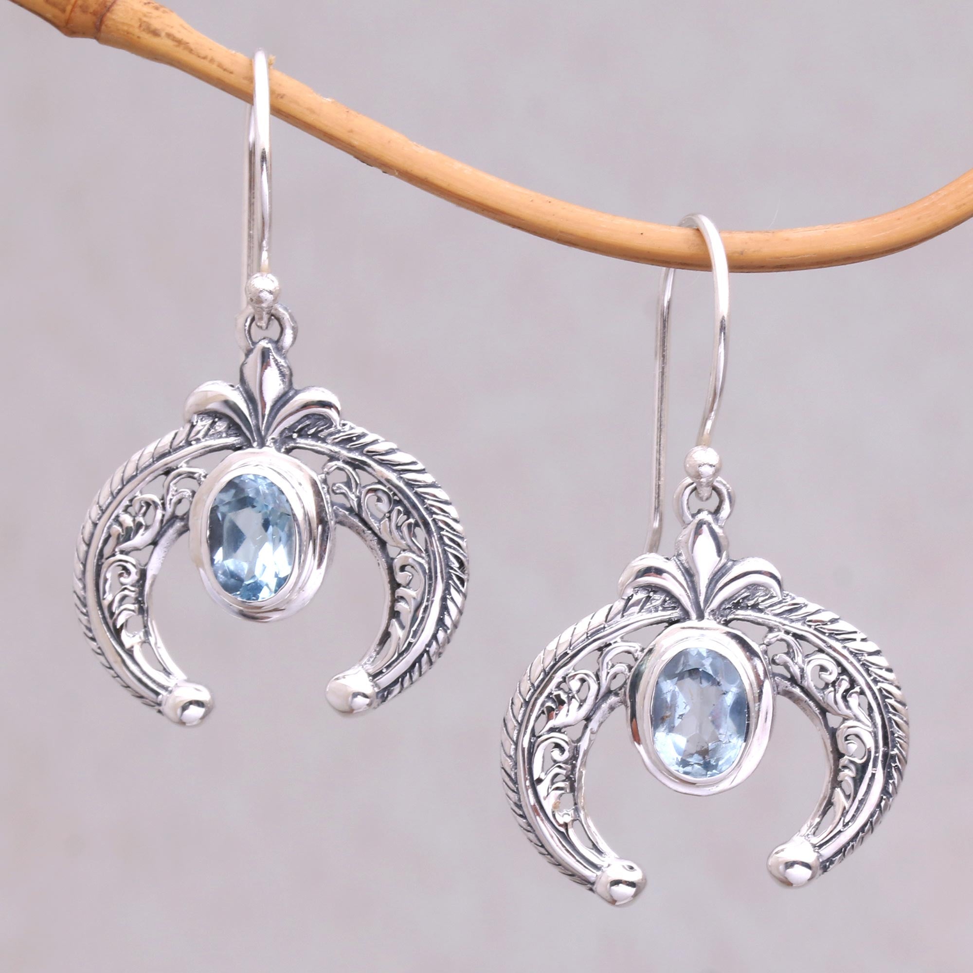 Premium Elegance: Indonesian Blue Topaz Sterling Silver Dangle Earrings