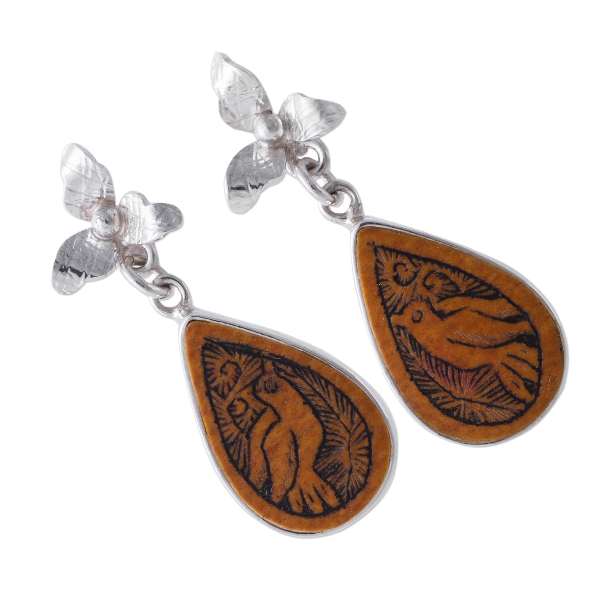 Premium Floral Birds Sterling Silver Dangle Earrings - Handcrafted in Peru