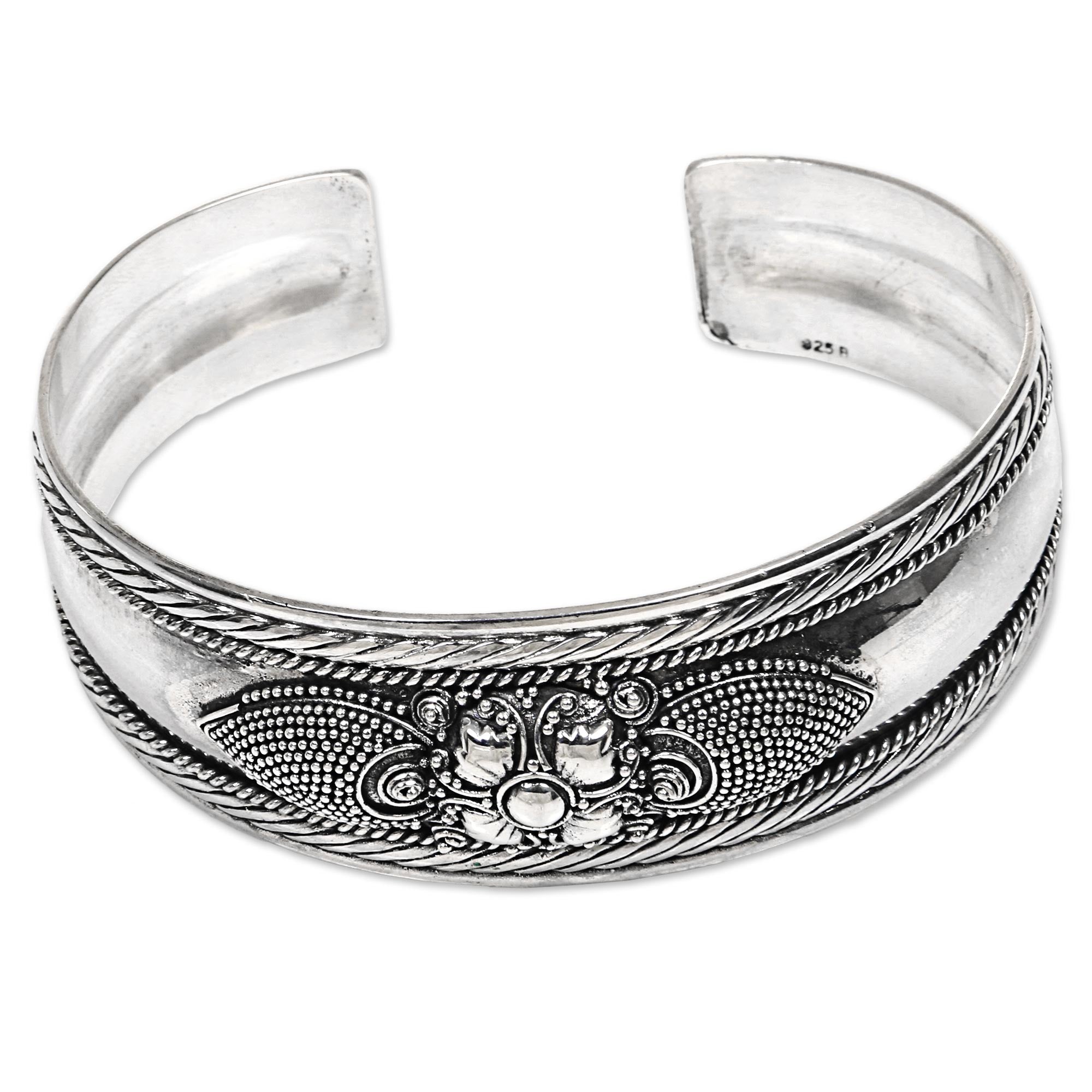 Premium Sterling Silver Flower Cuff Bracelet - Handcrafted in Indonesia