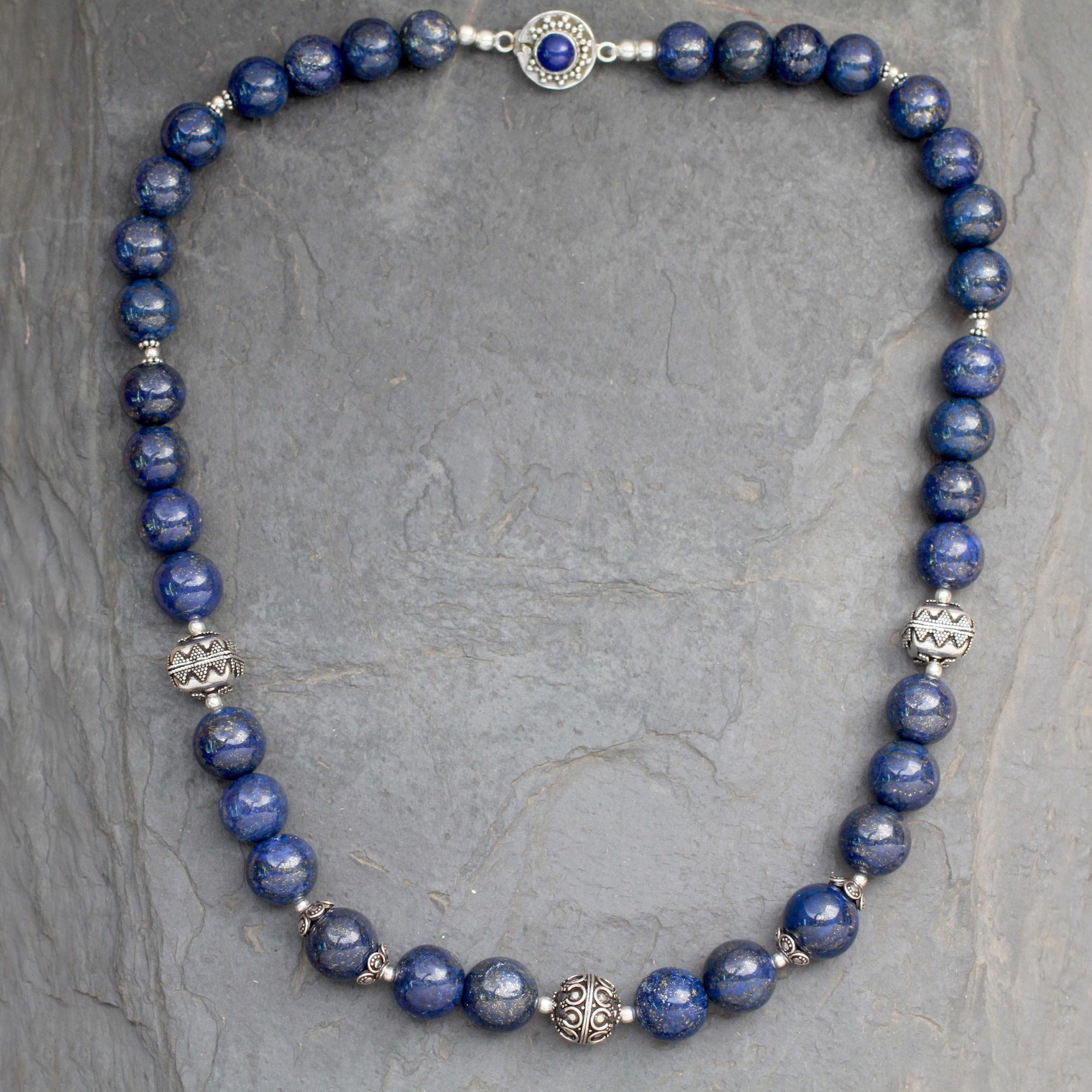 Premium Handmade Lapis Lazuli & Sterling Silver Beaded Necklace