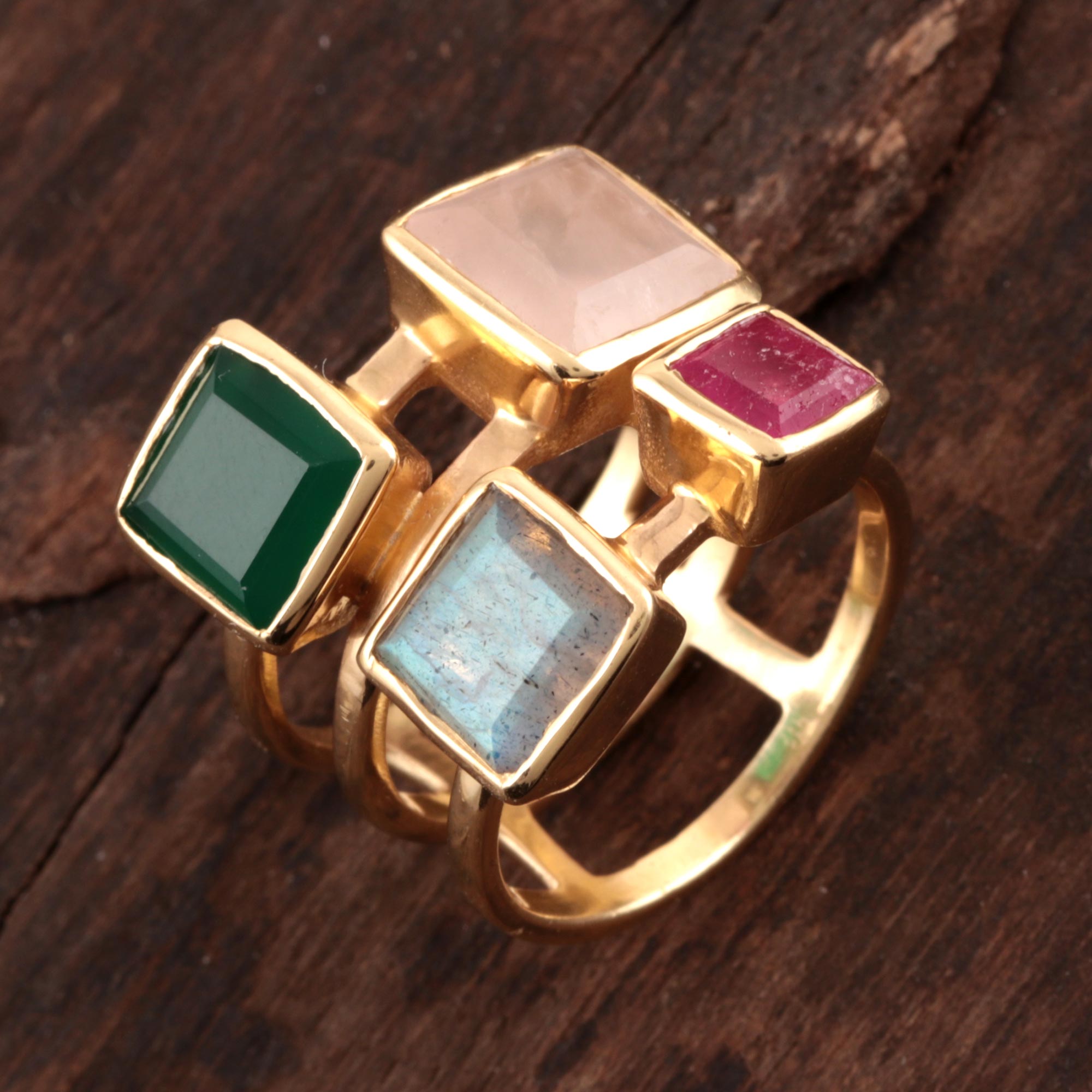 Premium Gold Plated Multi-Gemstone Cocktail Ring - Elegant Indian Design