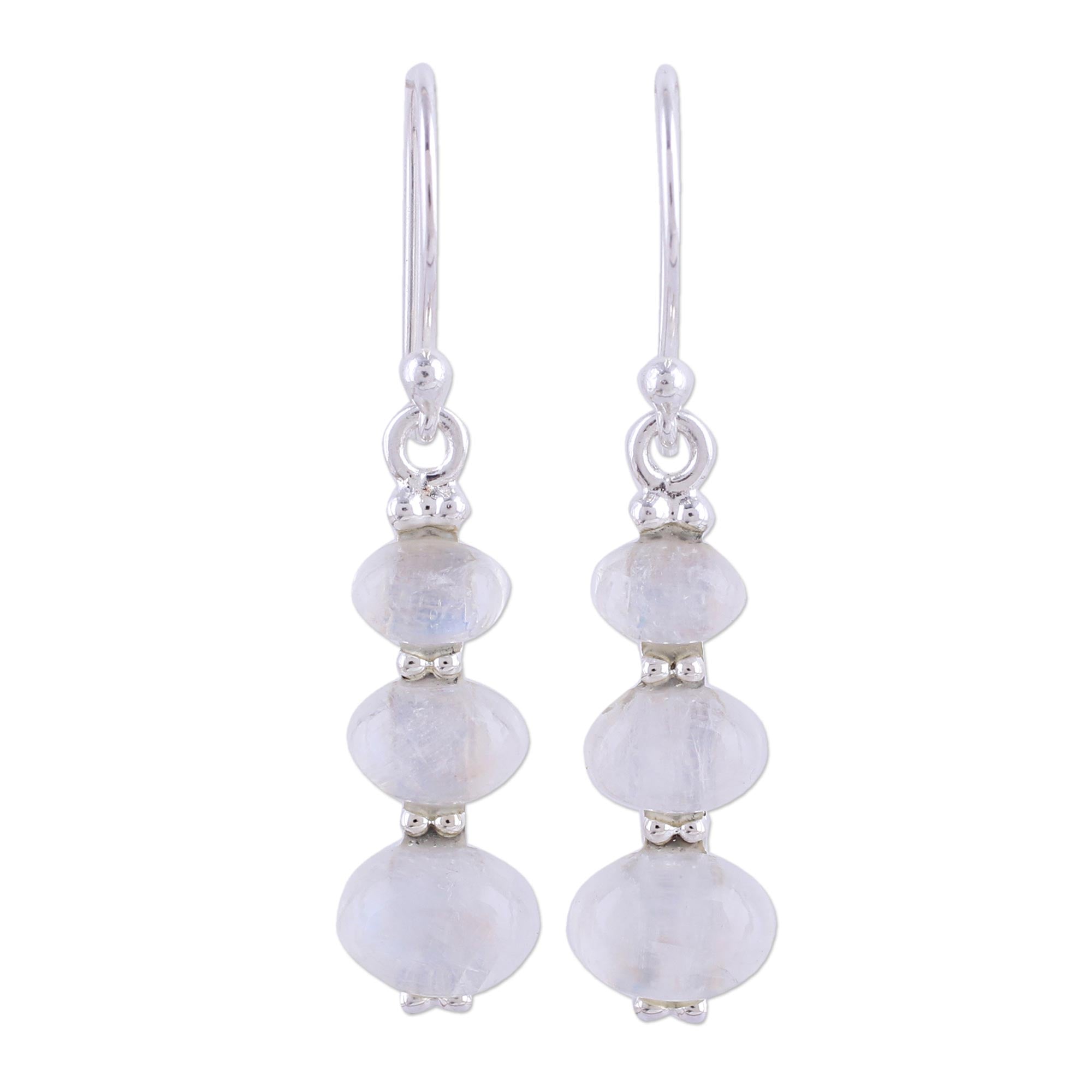 Premium Rainbow Moonstone Dangle Earrings - Handcrafted 925 Silver Jewelry from India