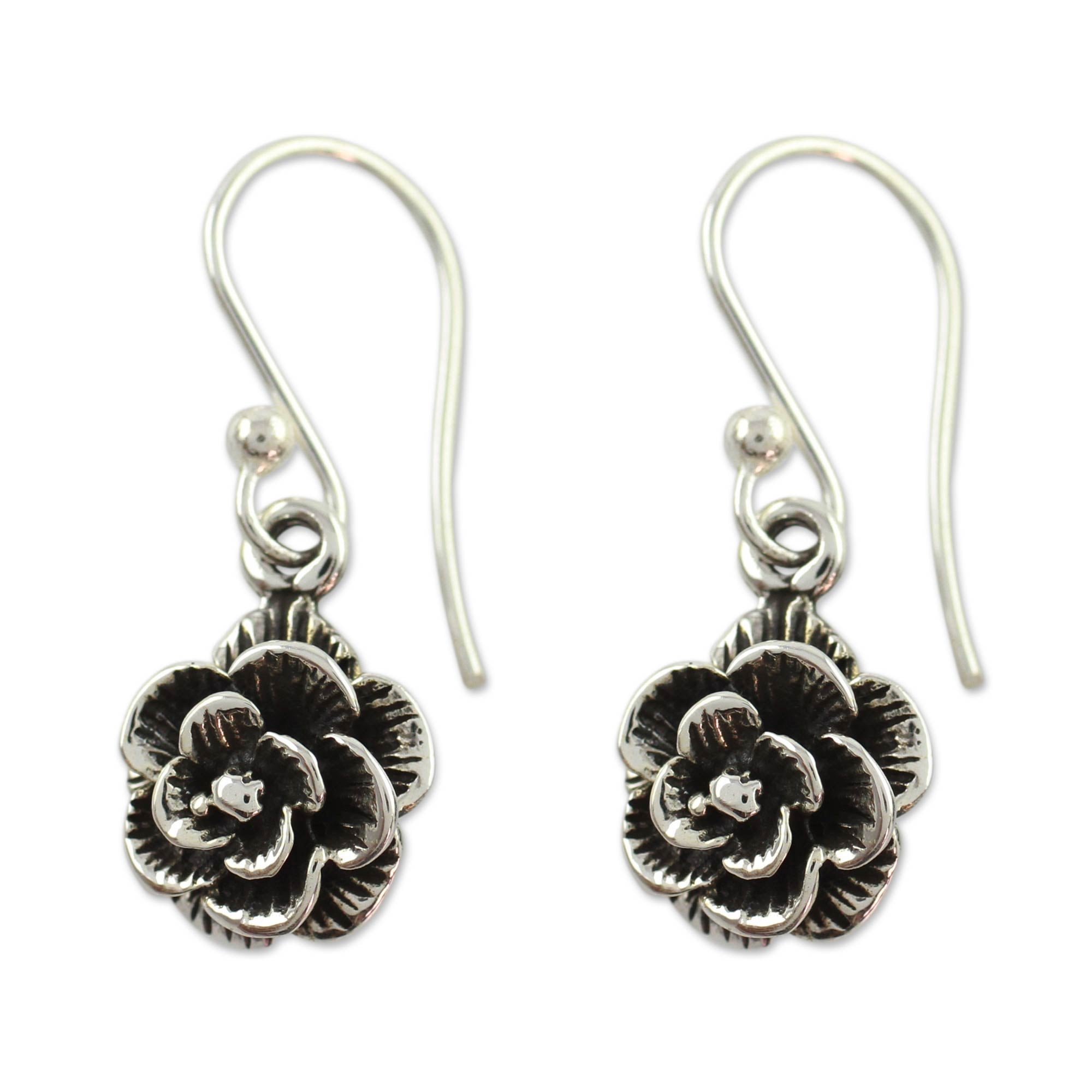 Premium Rose Moon Floral Sterling Silver Earrings - Handcrafted Elegance from India