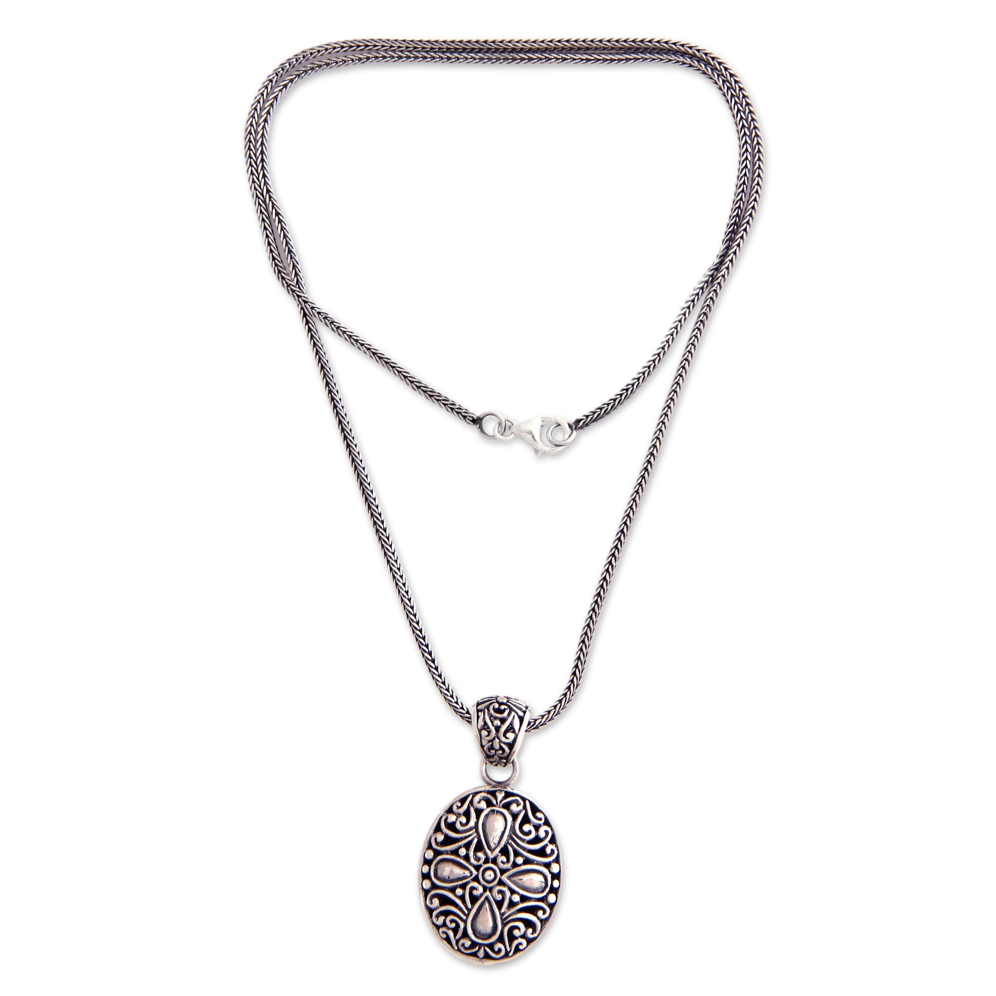 Premium Handmade Jasmine Sterling Silver Pendant Necklace - Balinese Elegance