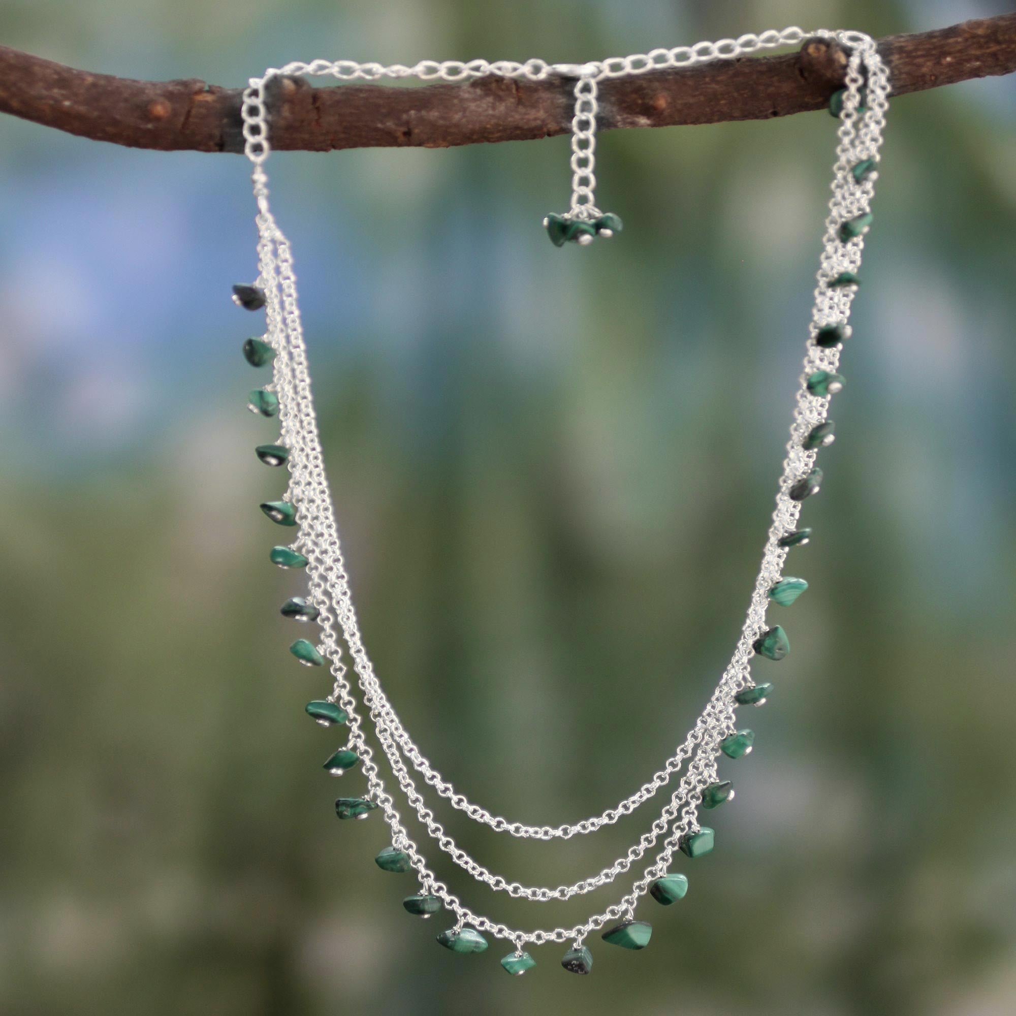 Premium Malachite Waterfall Necklace – Ultimate Sterling Silver Jewelry