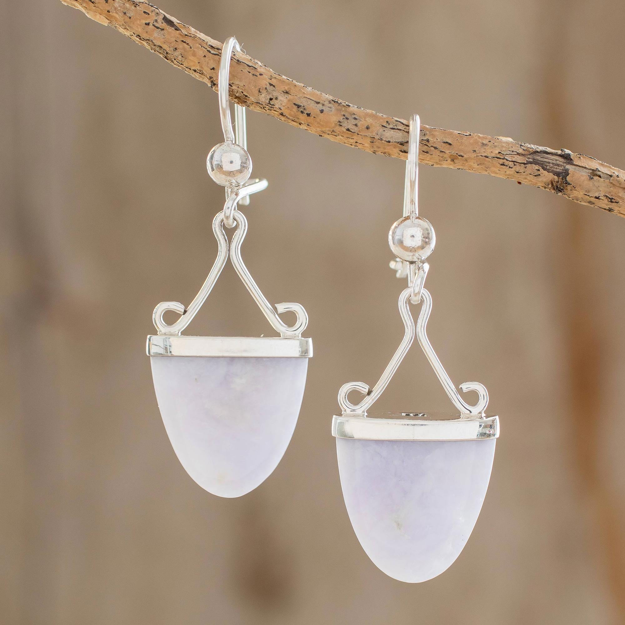 Premium Lilac Jade Earrings - Artisan Crafted Sterling Silver Jewelry