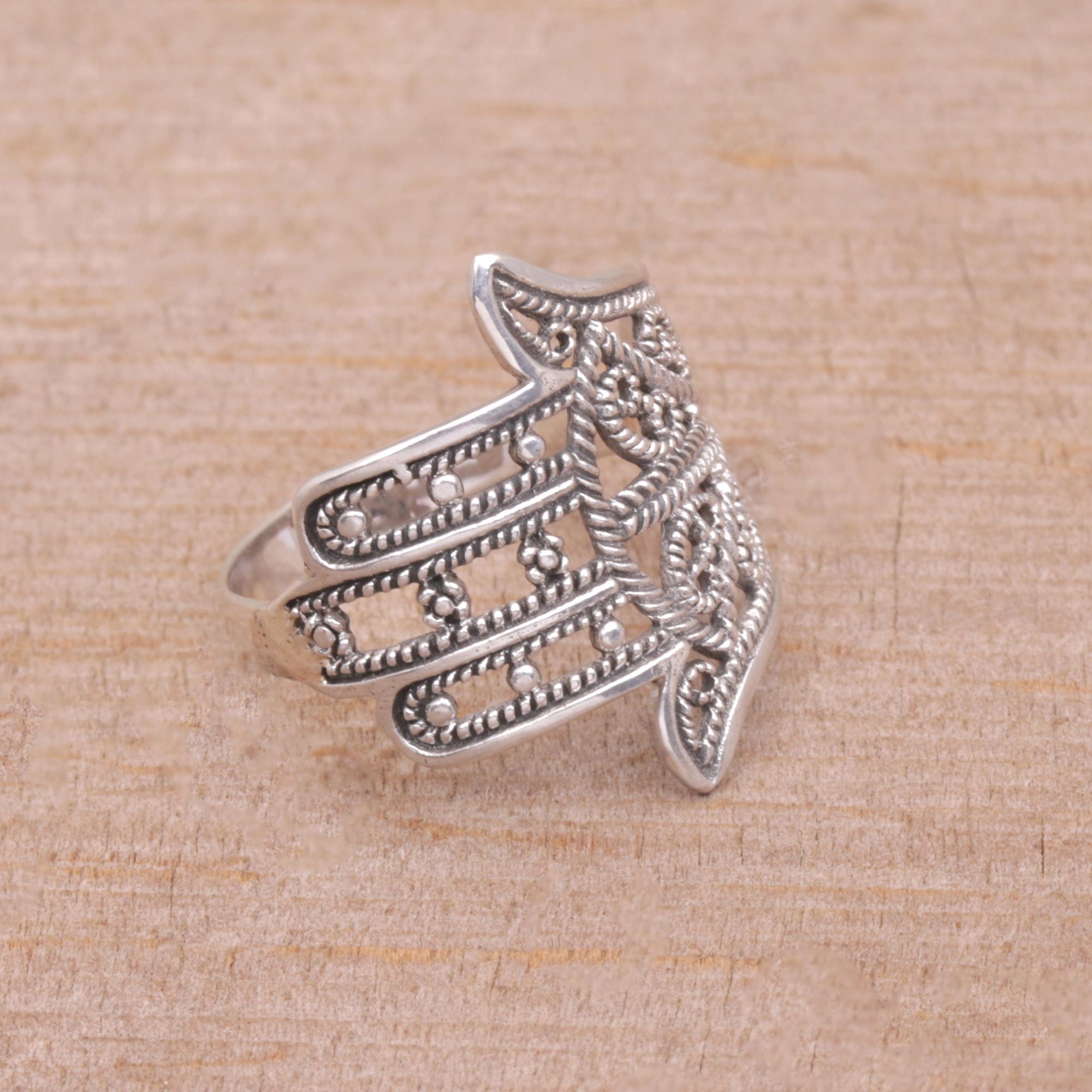 Premium Hamsa Rope Sterling Silver Ring – Handcrafted in Bali for Ultimate Protection