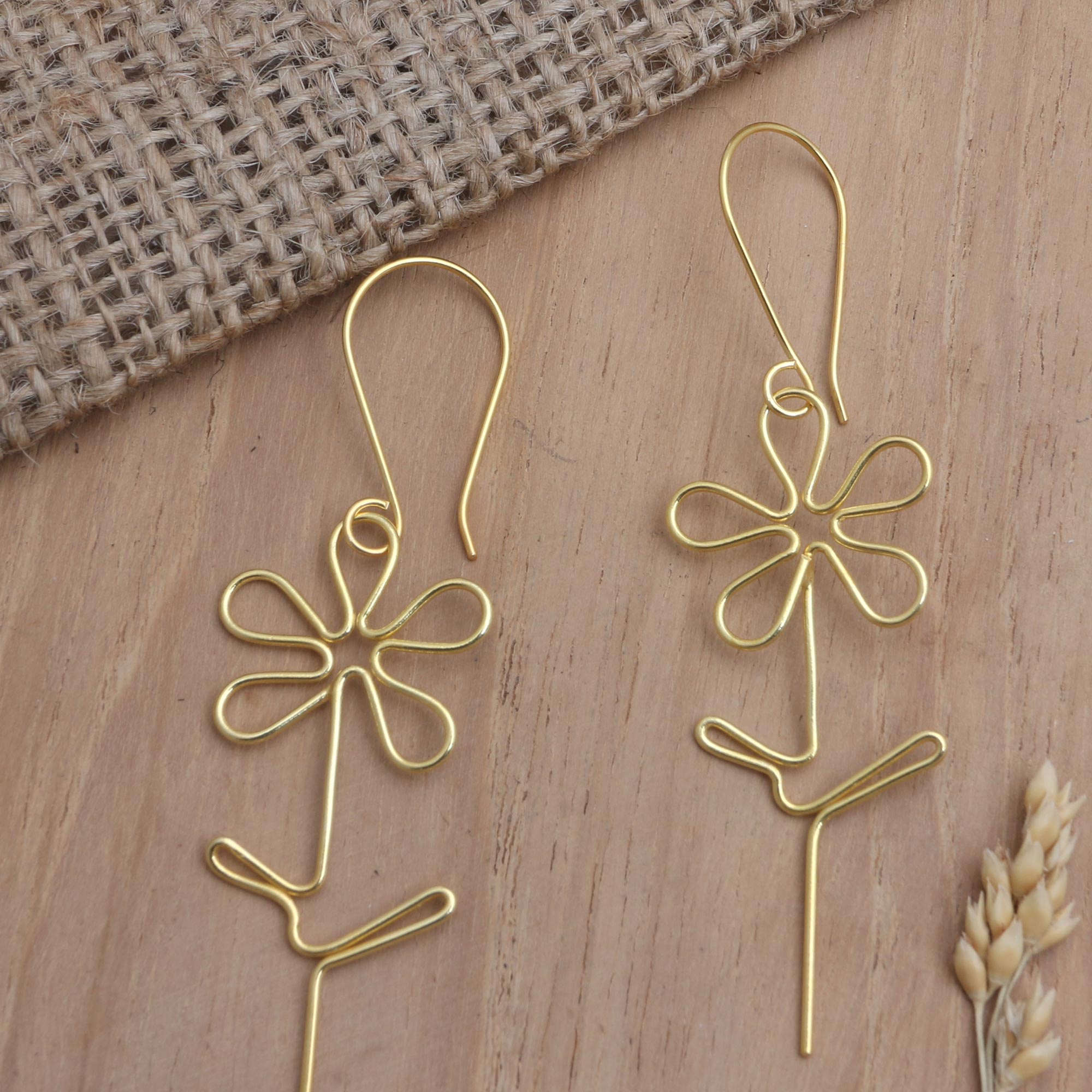 Premium Handmade 22k Gold-Plated Floral Dangle Earrings