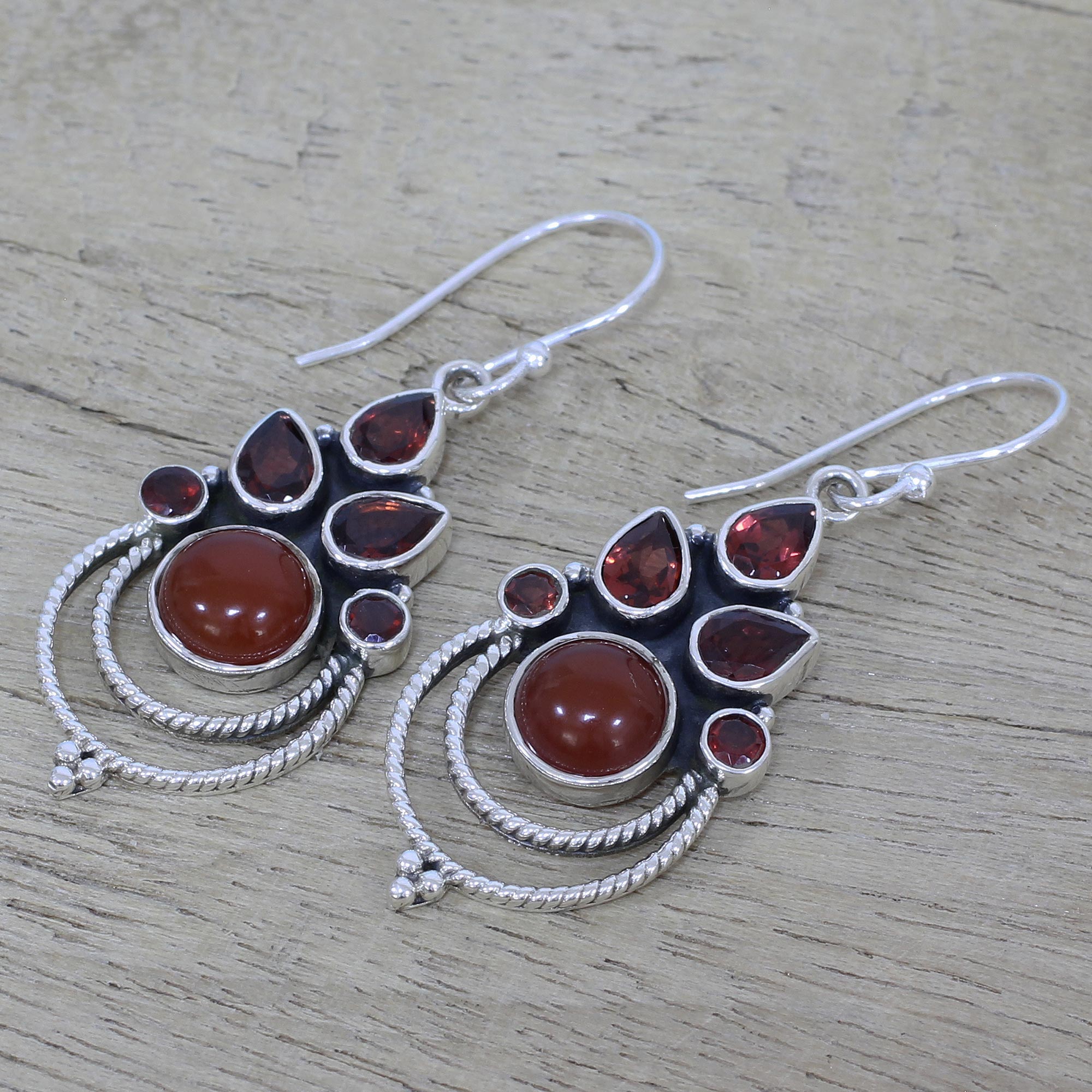 Premium Radiant Harmony Garnet & Carnelian Dangle Earrings - Handcrafted by Indian Artisans