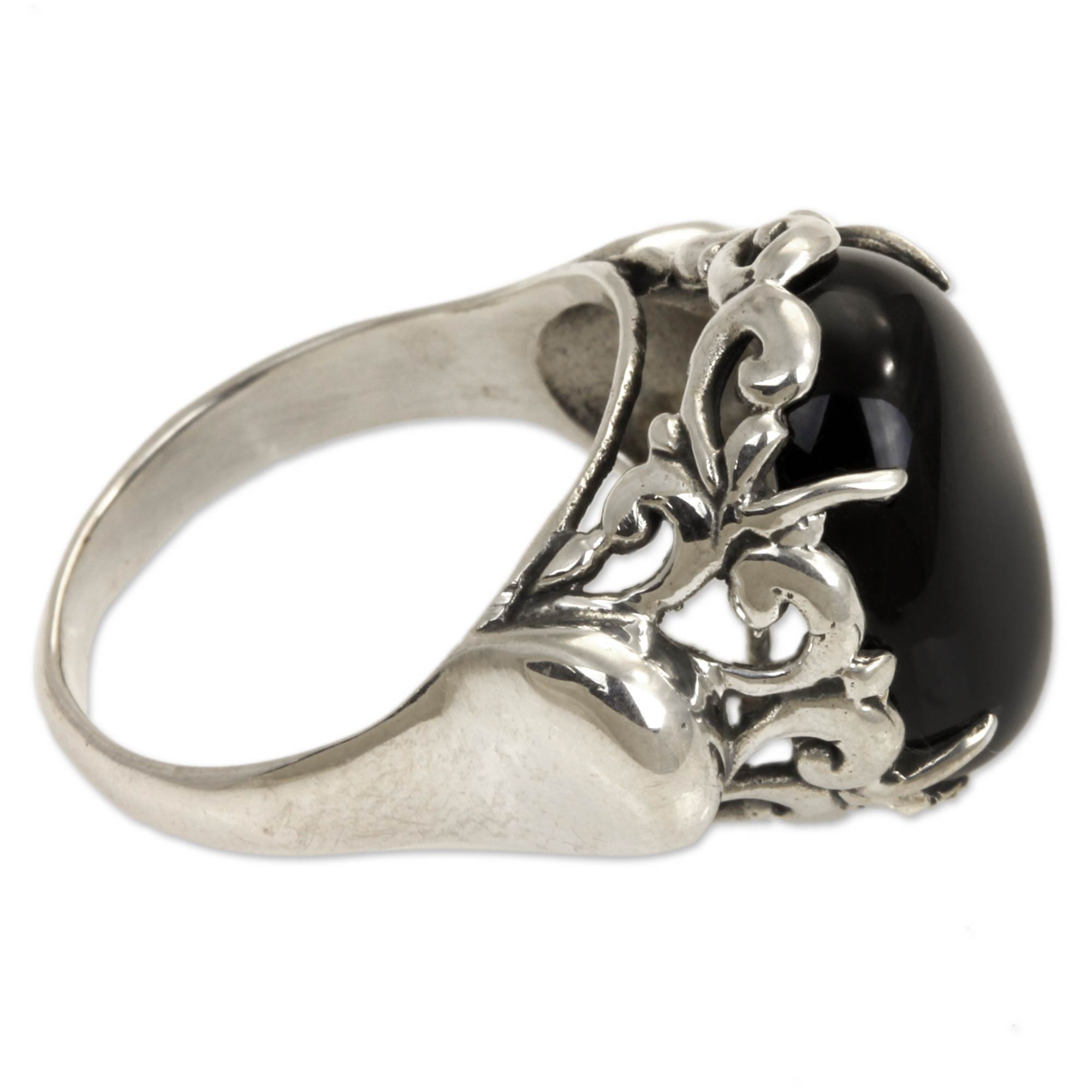 Premium Night Shadow Sterling Silver and Onyx Ring - Handcrafted Elegance