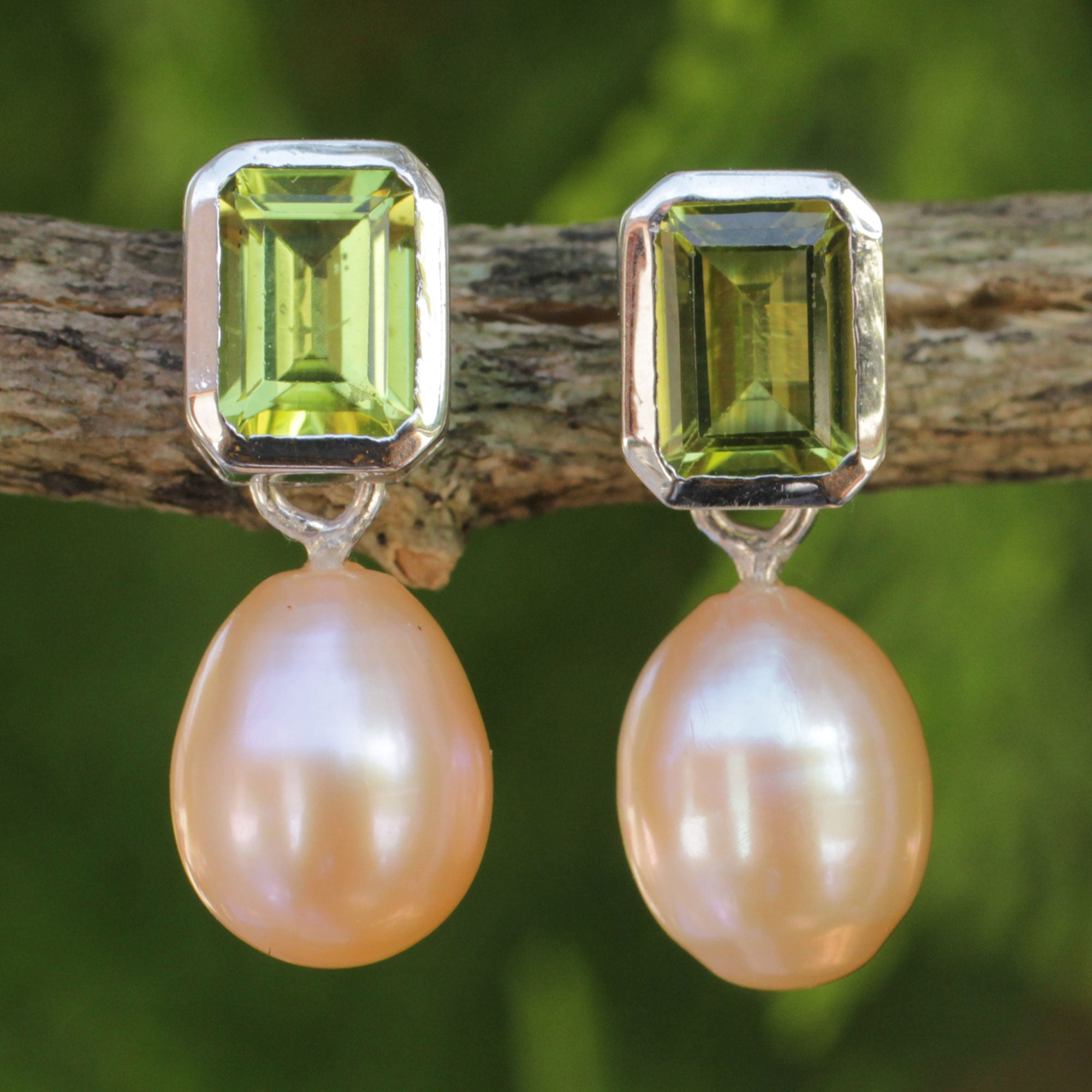 Premium Peridot & Pearl Drop Earrings - Handcrafted Elegance