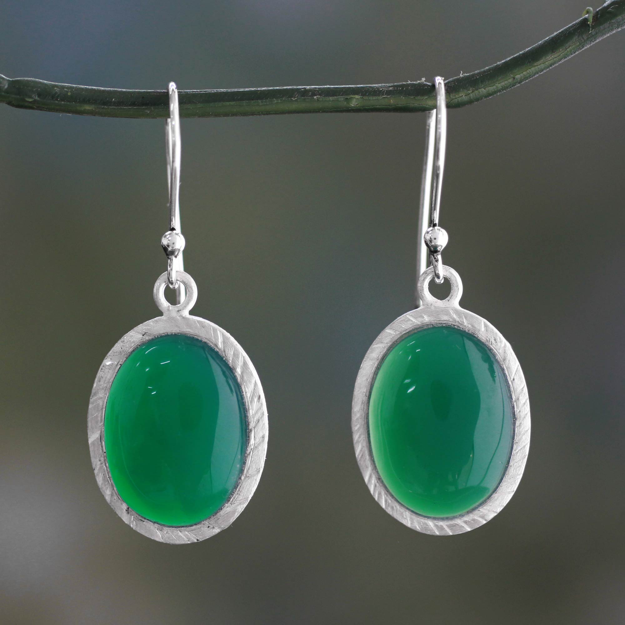 Premium Woodland Dew Green Onyx & Sterling Silver Dangle Earrings