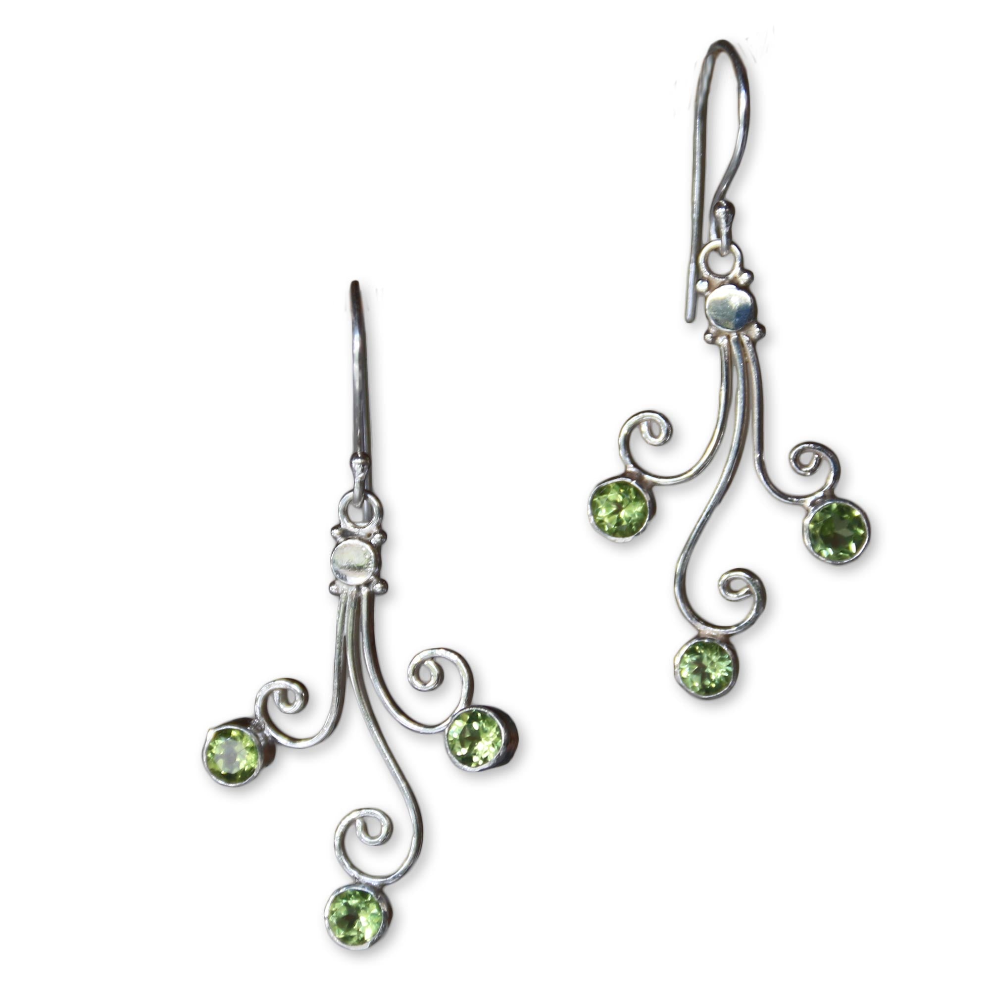 Premium Lime Trio Sterling Silver Peridot Dangle Earrings - Handcrafted Elegance