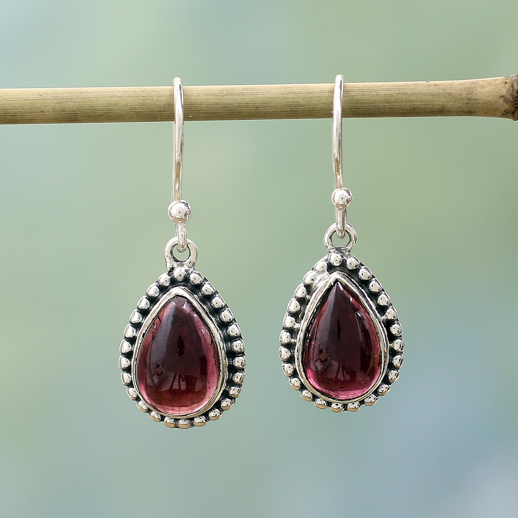 Premium Sterling Silver Garnet Drop Earrings - Radiant Dewdrops Collection