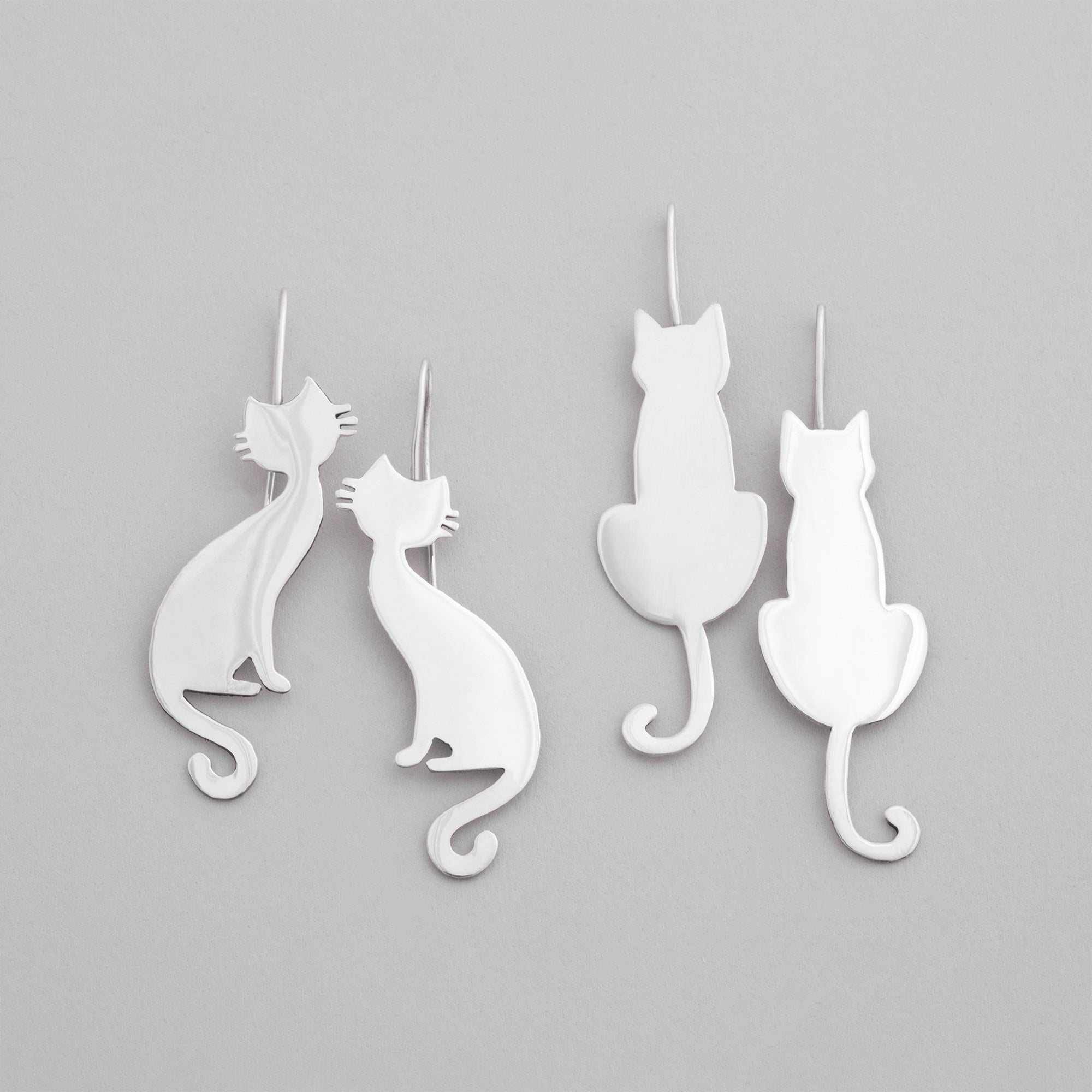 Premium Sterling Silver Cat Earrings - Elegant Feline Silhouette