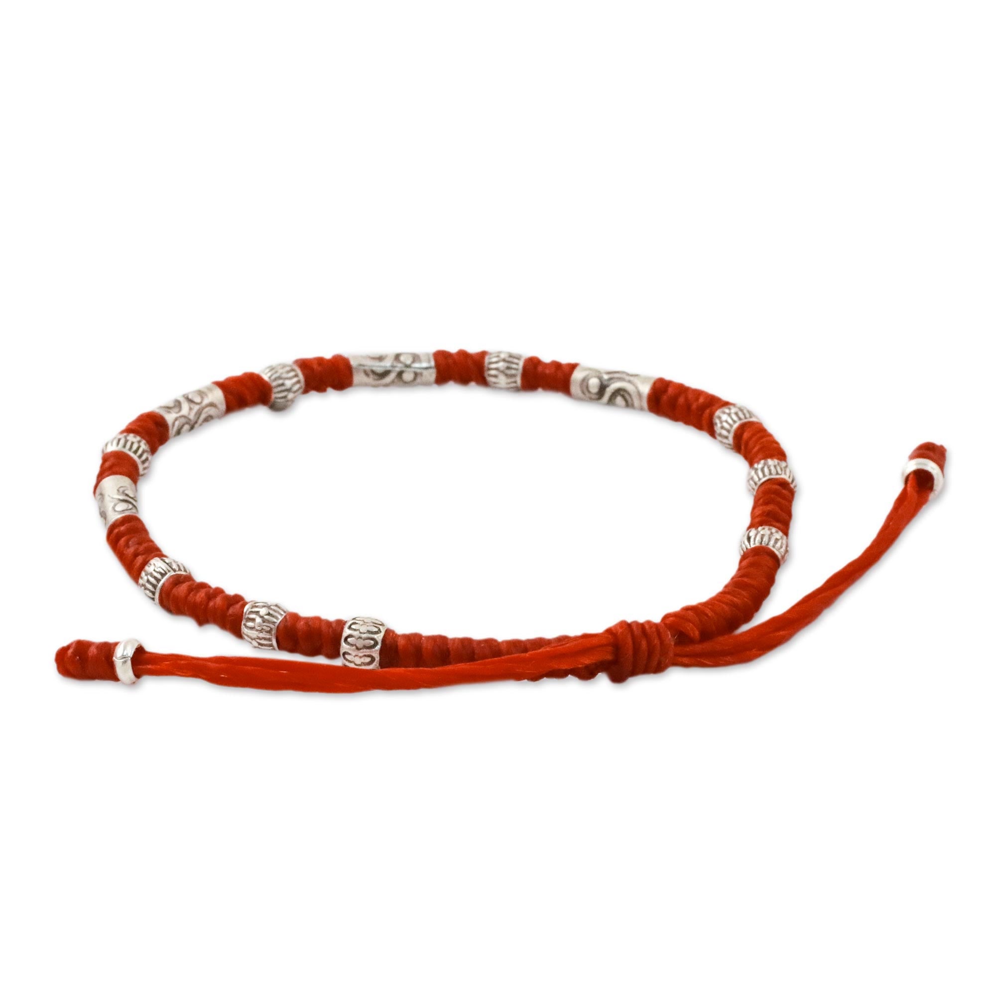 Premium Balance Red Unisex Beaded Bracelet - 950 Karen Silver & Waxed Cord