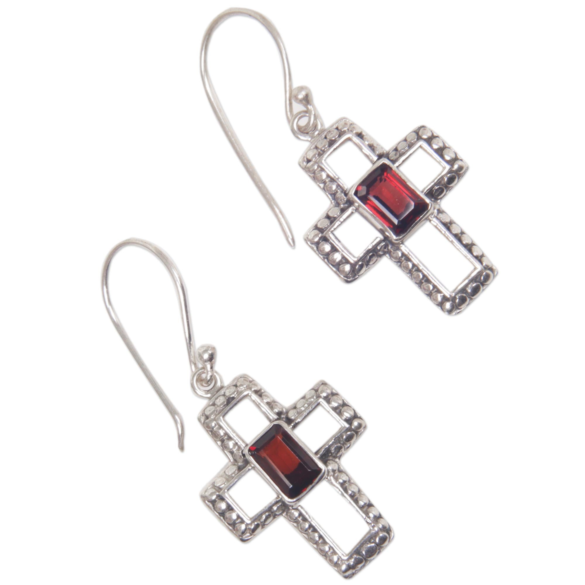 Premium Faith Everlasting Garnet Cross Dangle Earrings - Handcrafted in Indonesia