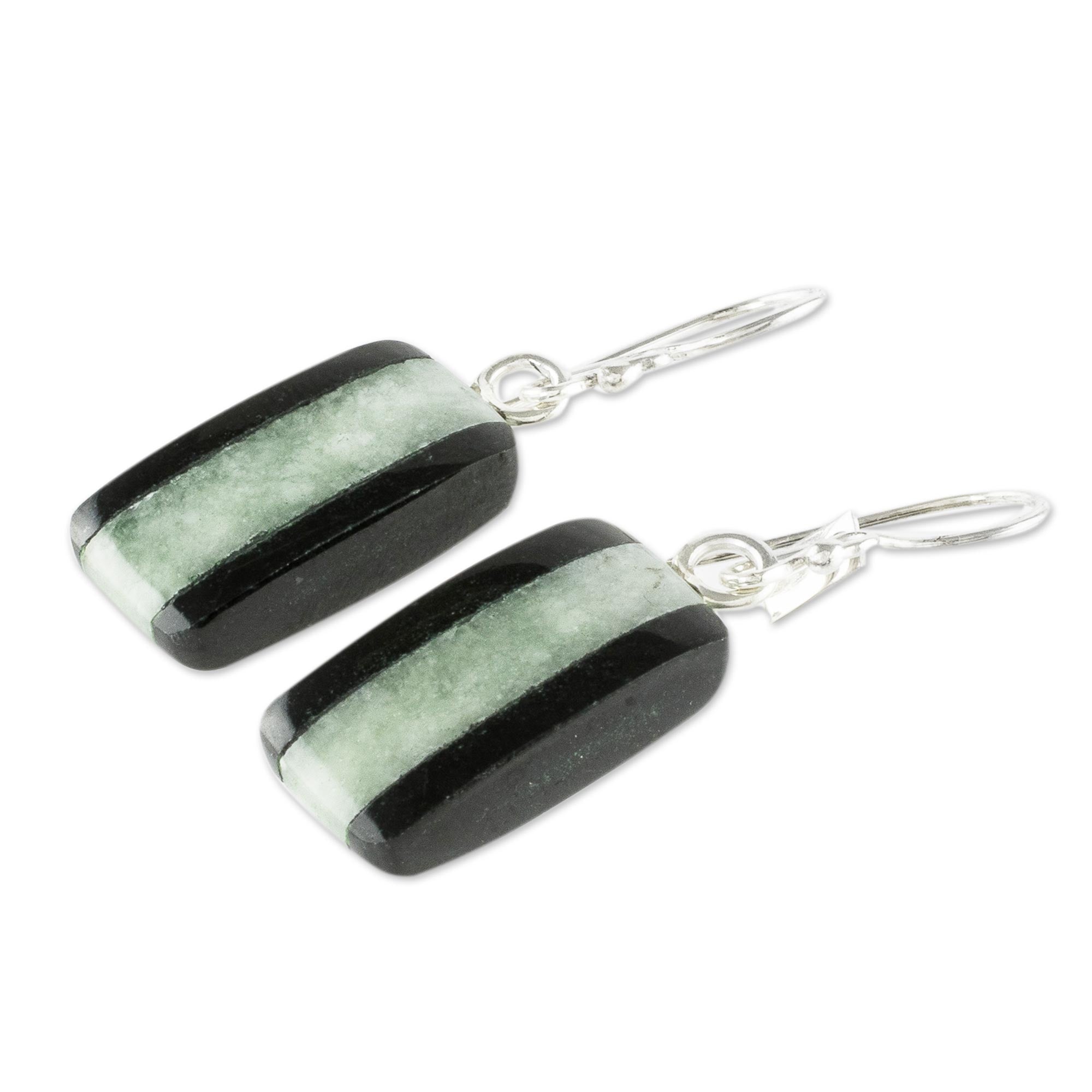 Premium Maya Legend Modern Jade Dangle Earrings - Handcrafted Sterling Silver