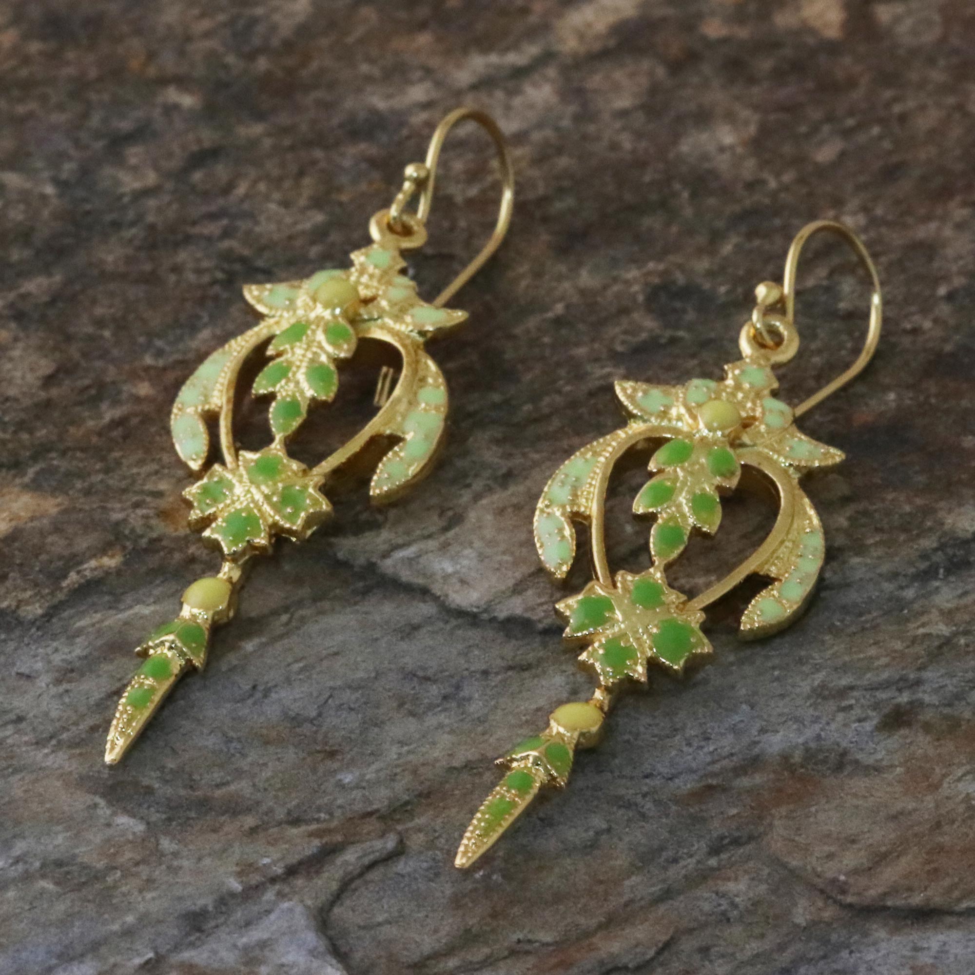 Premium Green & Gold Plated Brass Earrings - Nature-Inspired Elegance by Matta