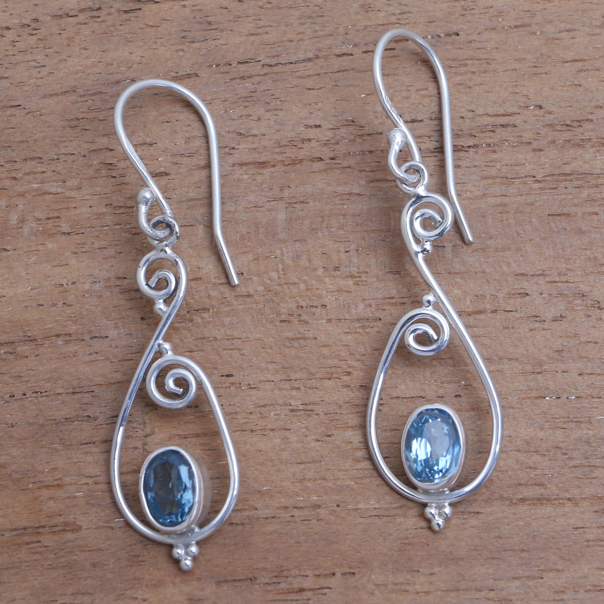 Premium Blue Topaz Dangle Earrings – Handcrafted Sterling Silver Elegance from Bali