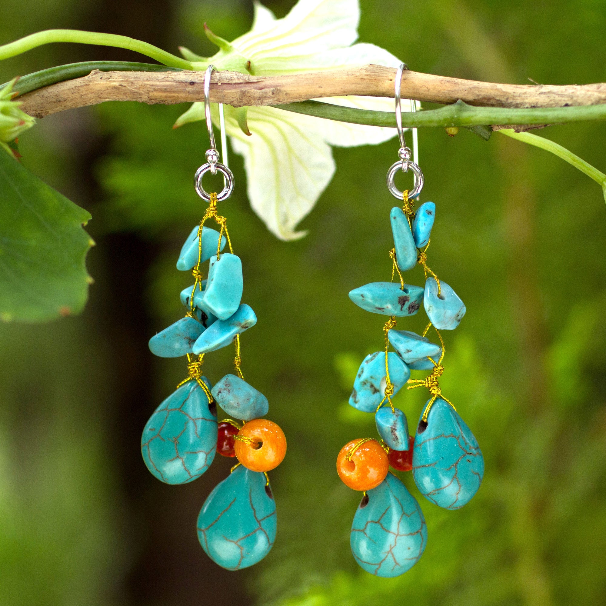 Premium Tropical Sea Handcrafted Earrings with Carnelian & Blue Calcite