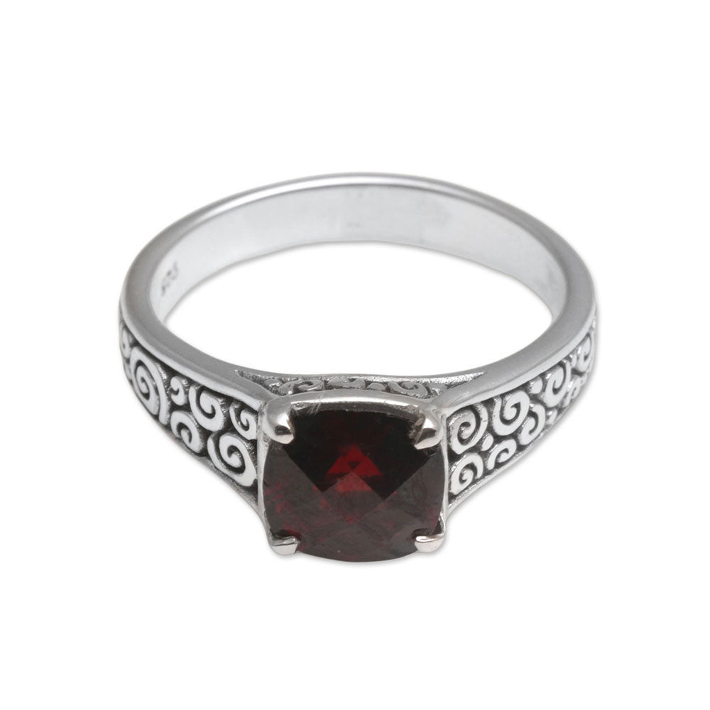 Premium Buddha Sparkle Garnet Sterling Silver Ring - Handmade Jewelry