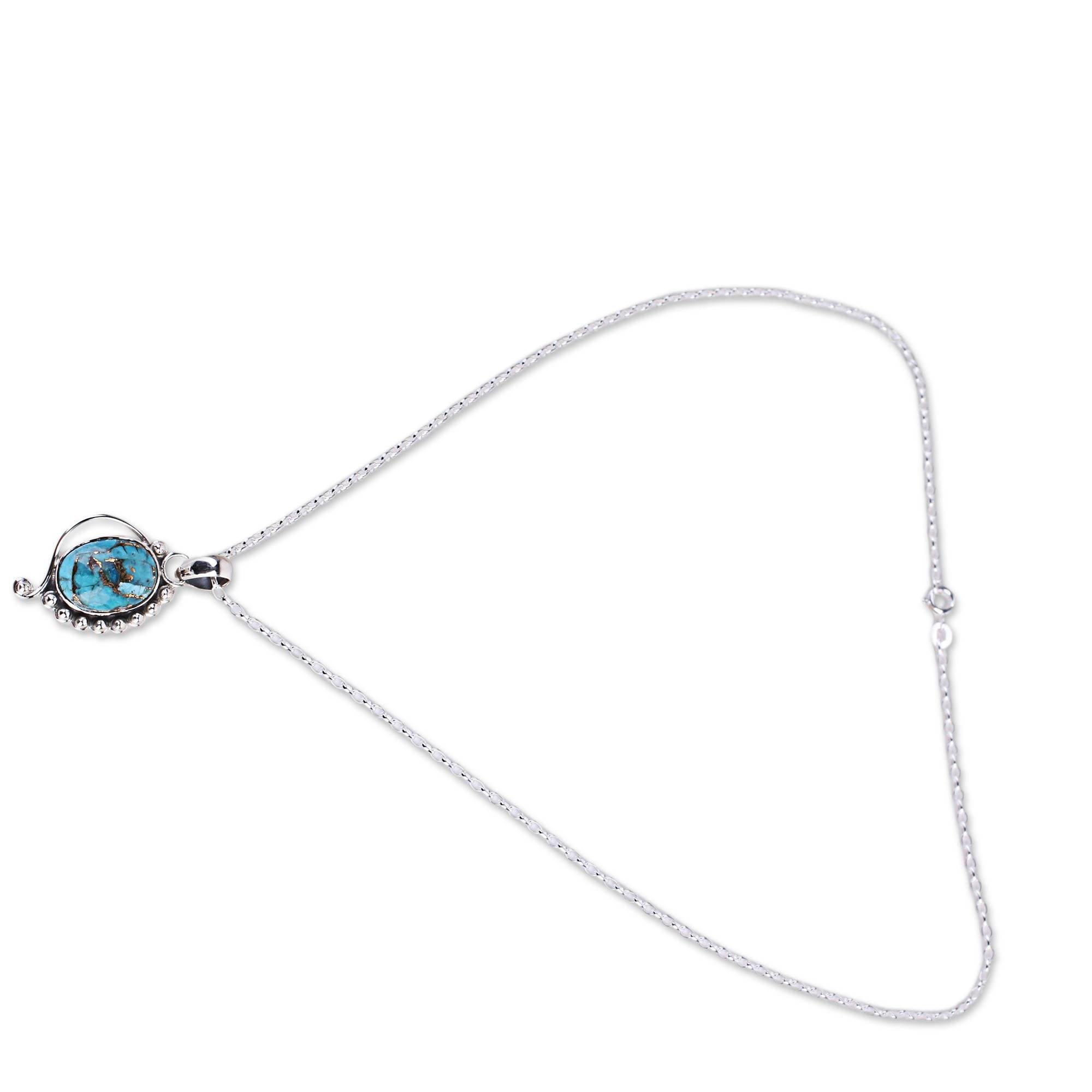 Premium Indian Paisley Turquoise Necklace in Sterling Silver