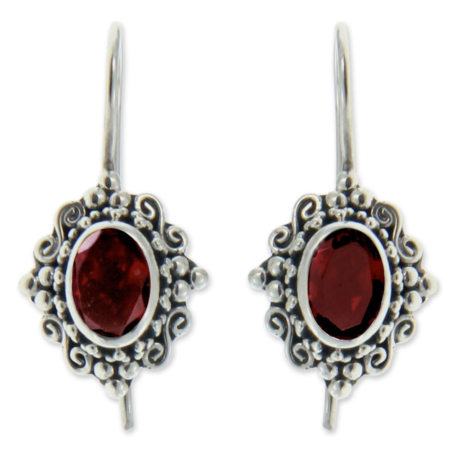 Premium Balinese Sterling Silver Garnet Earrings