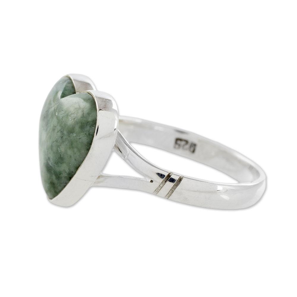 Premium Handcrafted Jade & Sterling Silver Heart Ring