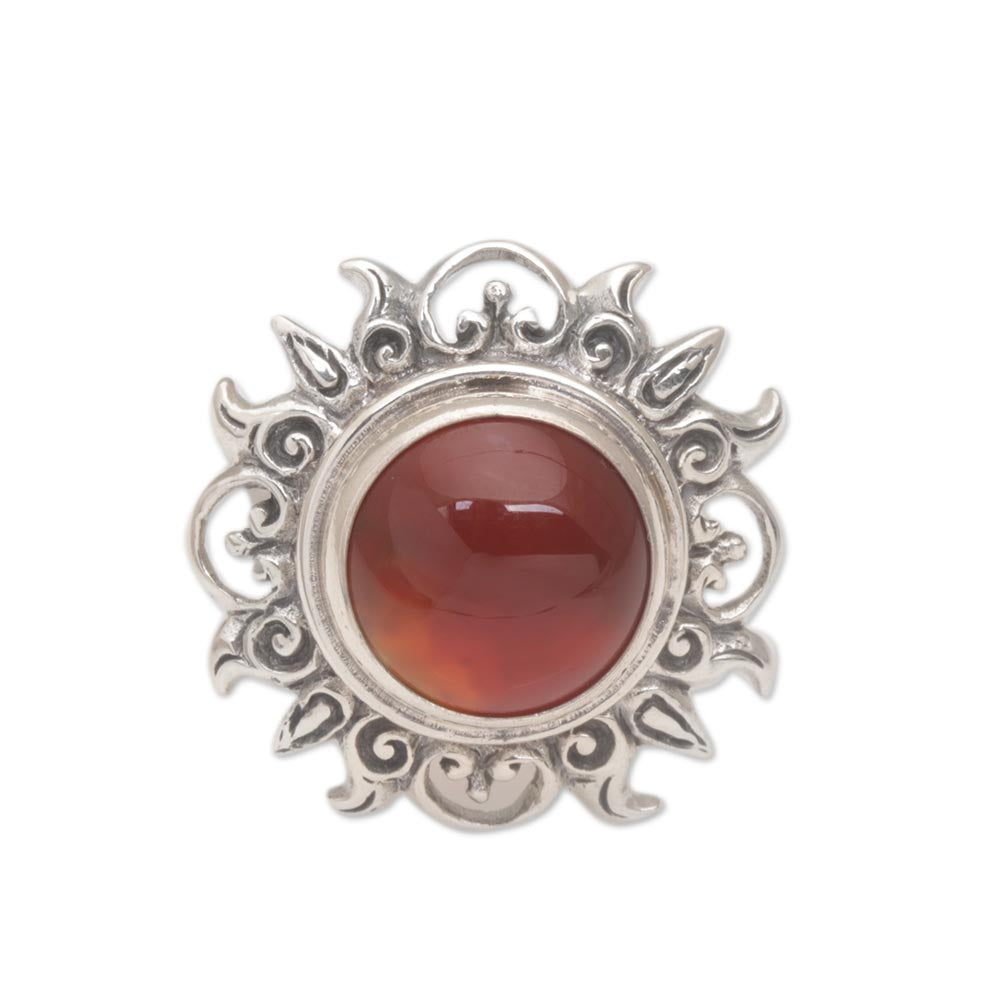 Premium Carnelian Solar Flare Cocktail Ring - Sterling Silver