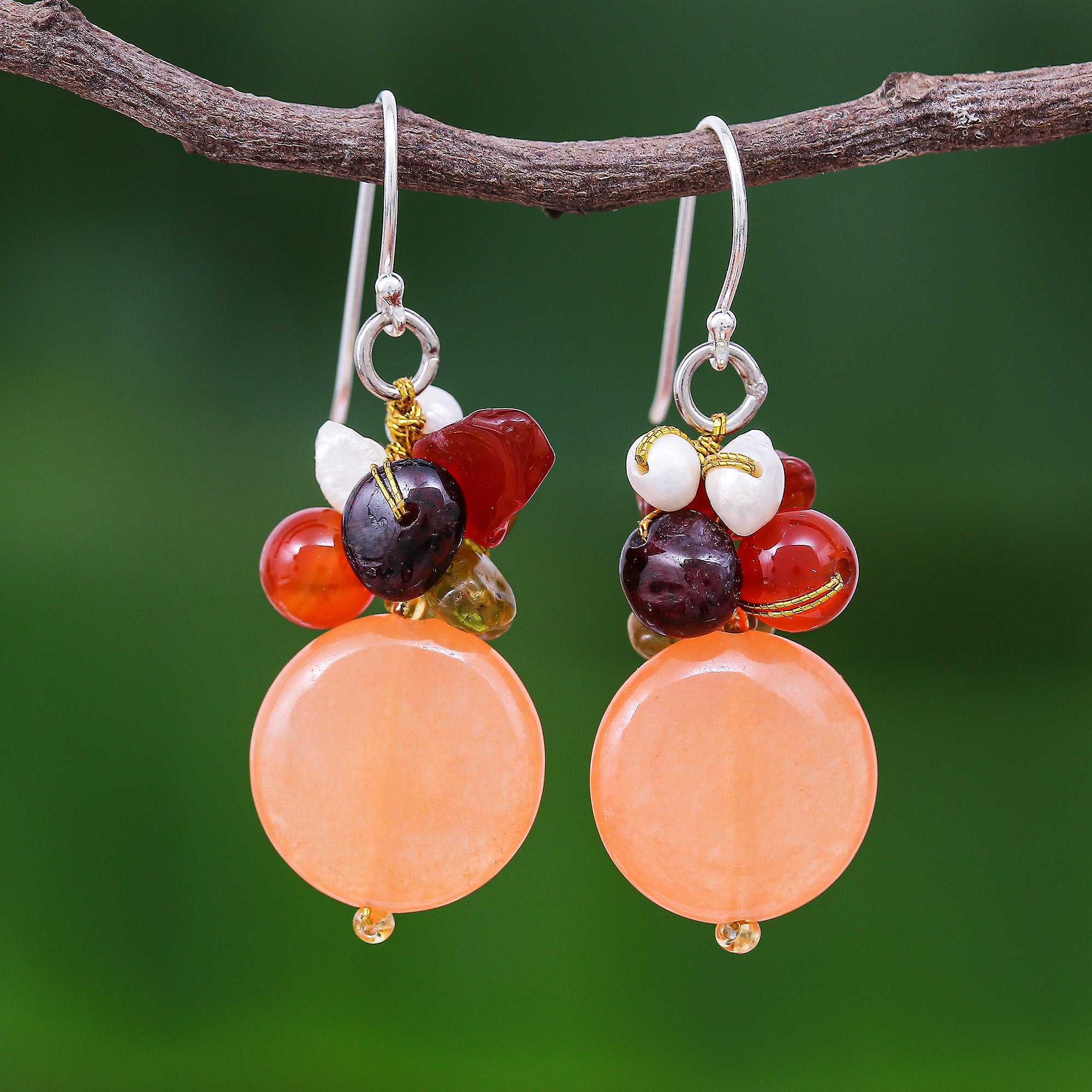 Premium Orange Love Multi-gemstone Sterling Silver Dangle Earrings