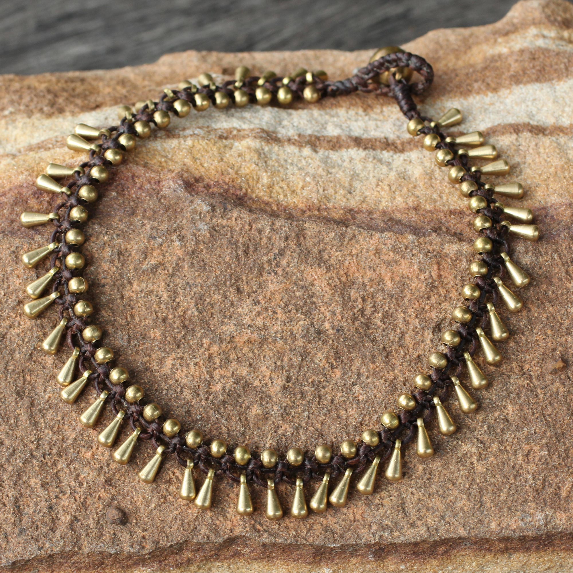 Premium Thai-Inspired Brass Beaded Anklet with Charming Bells