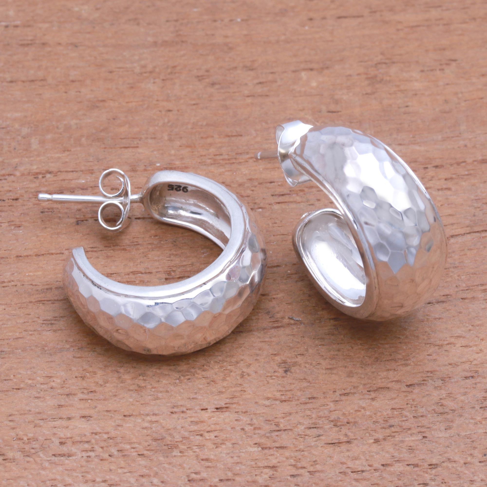 Premium Radiant Shine Balinese Sterling Silver Half-Hoop Earrings