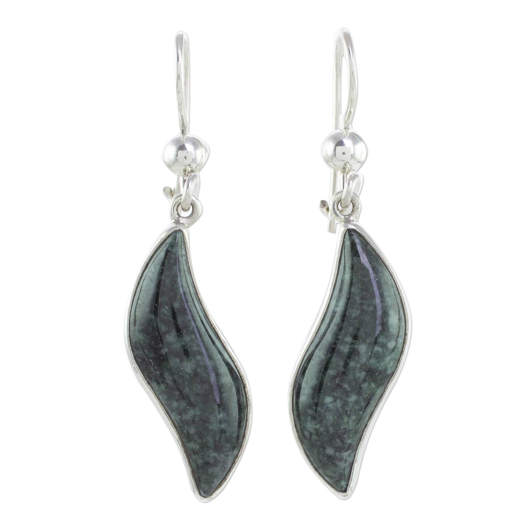 Premium Floating Breeze Dark Green Jade Dangle Earrings