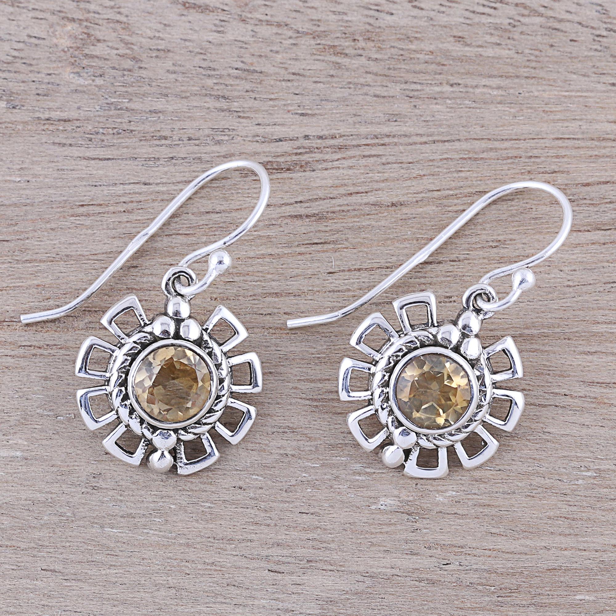 Premium Gleaming Citrine Dangle Earrings - Handcrafted in India