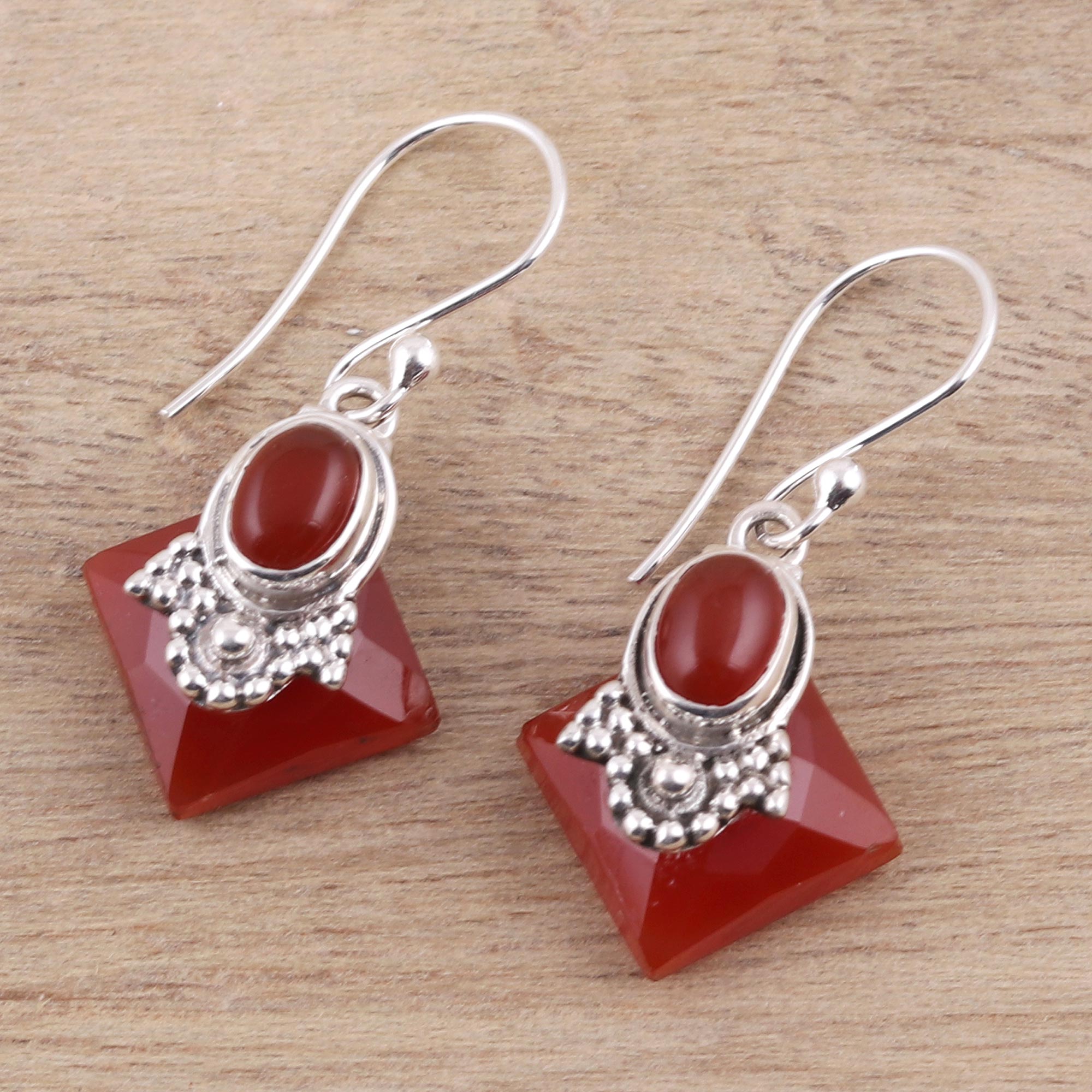 Premium Delhi Sunset Multi-Gem Carnelian Hook Earrings - Handcrafted Elegance