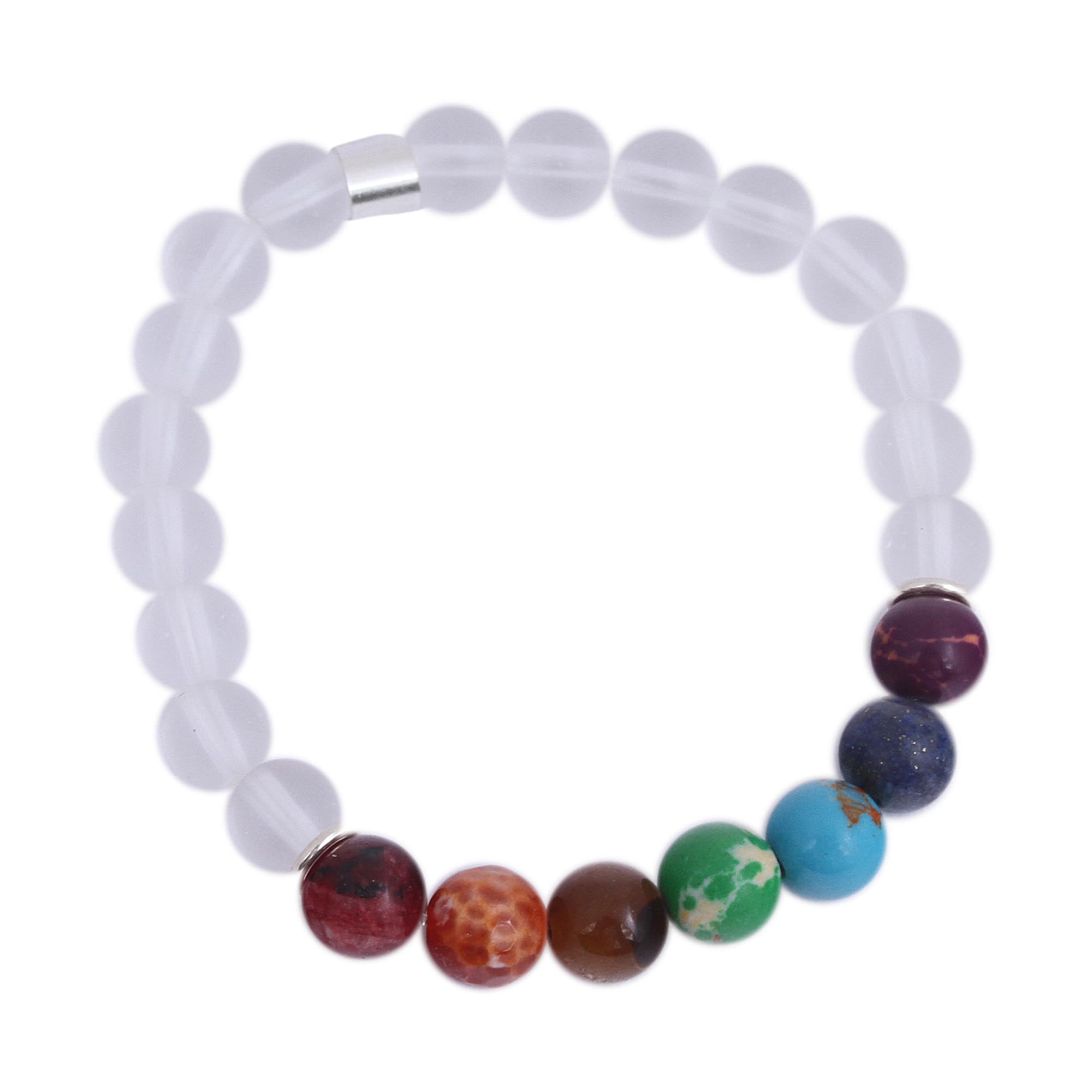 Premium Seven Chakras Bracelet in White Agate & Tiger's Eye - Handcrafted in Mexico