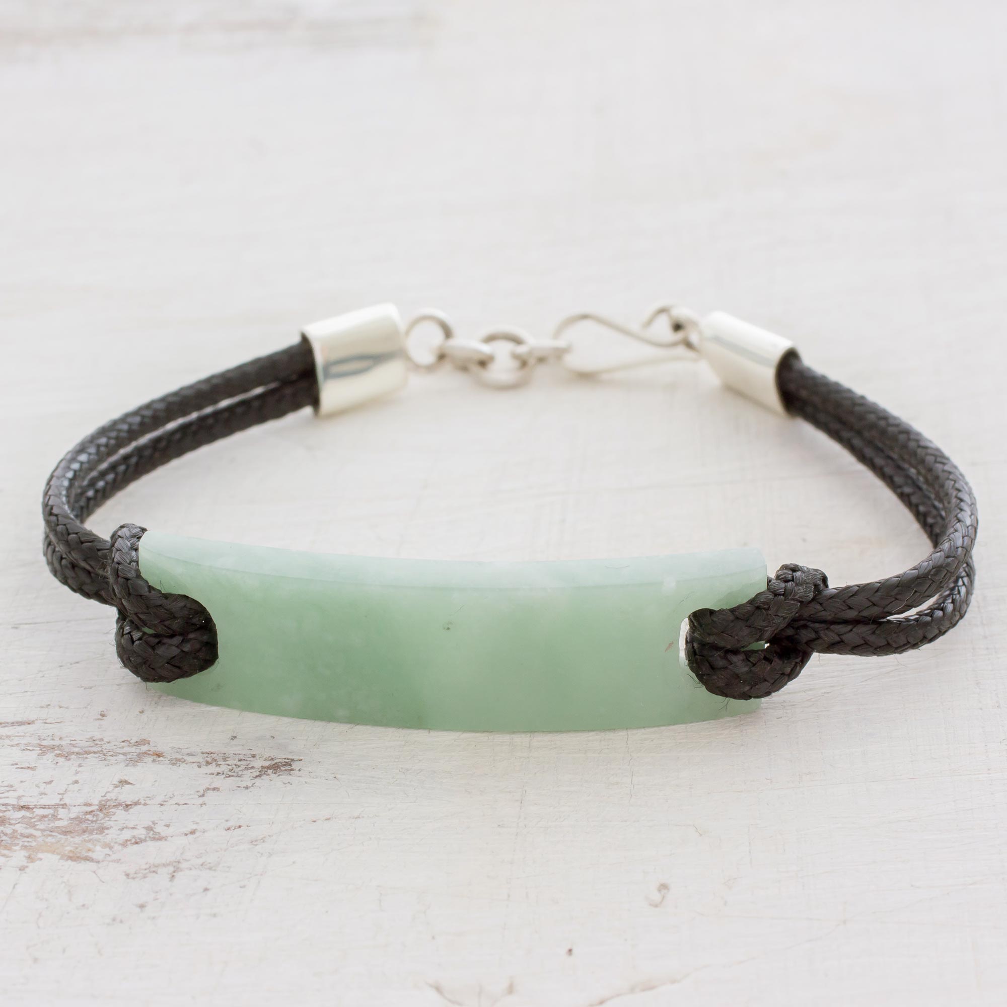 Premium Guatemalan Jade Pendant Bracelet - Light Green Monolith Design