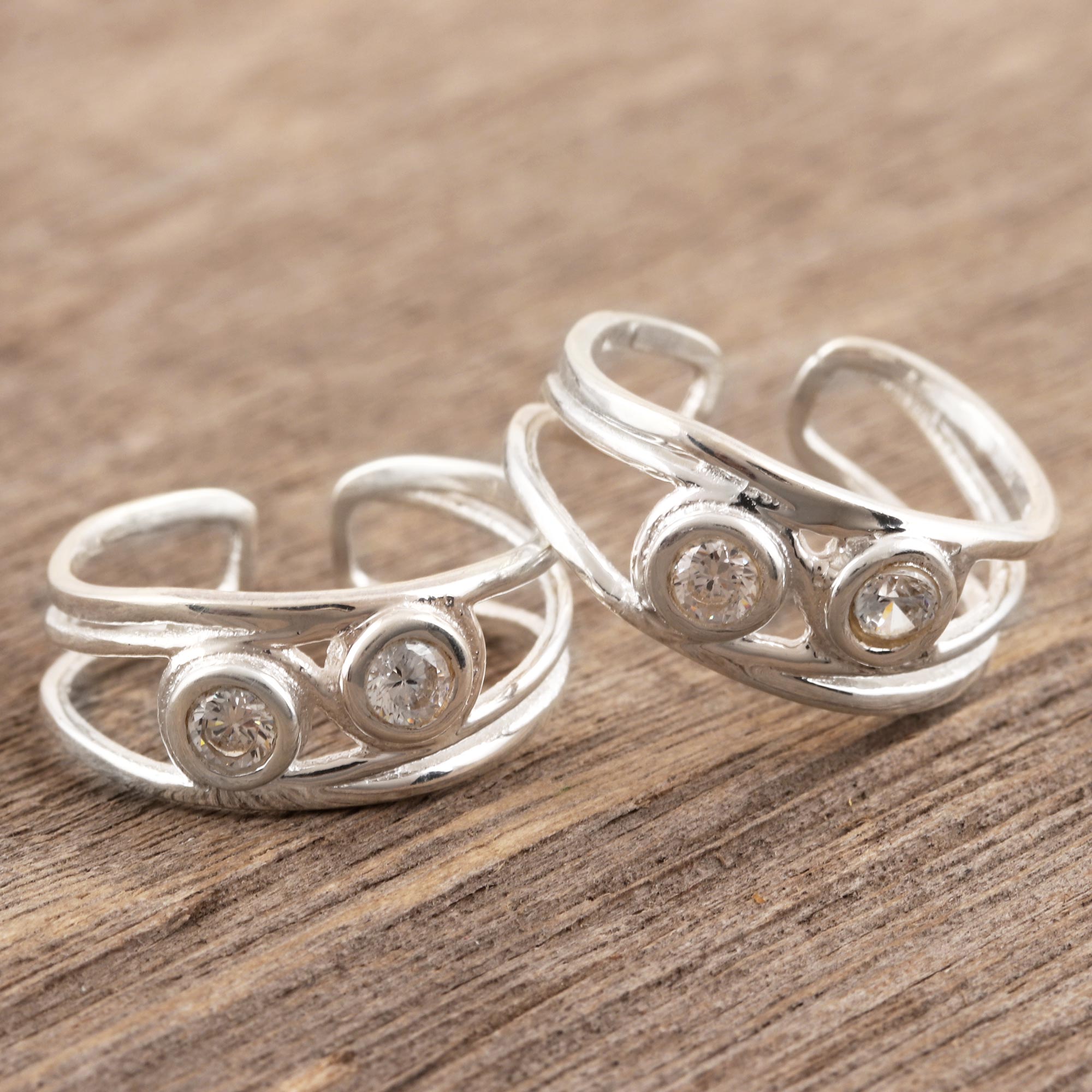 Premium Sparkle Sterling Silver & CZ Toe Rings – Handcrafted in India