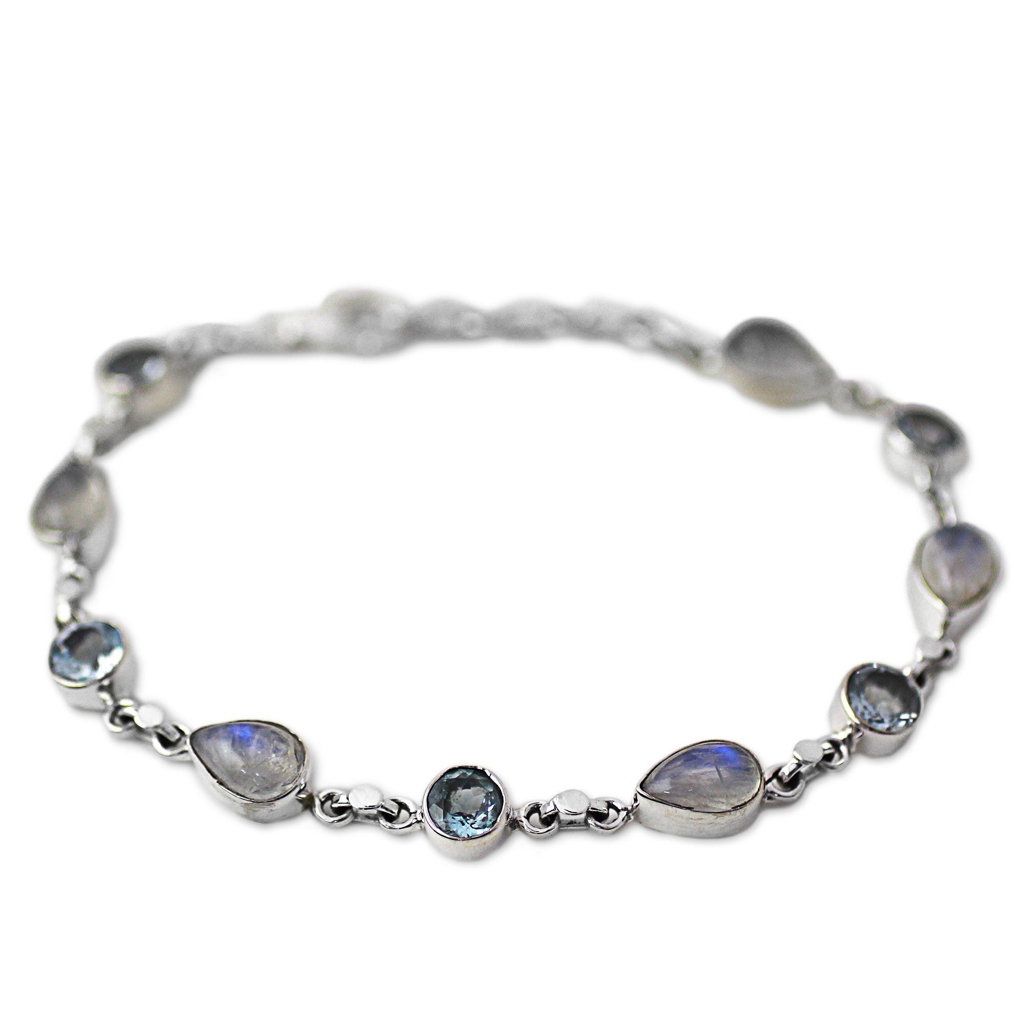 Premium Misty Sky Moonstone & Topaz Bracelet - Handcrafted Elegance